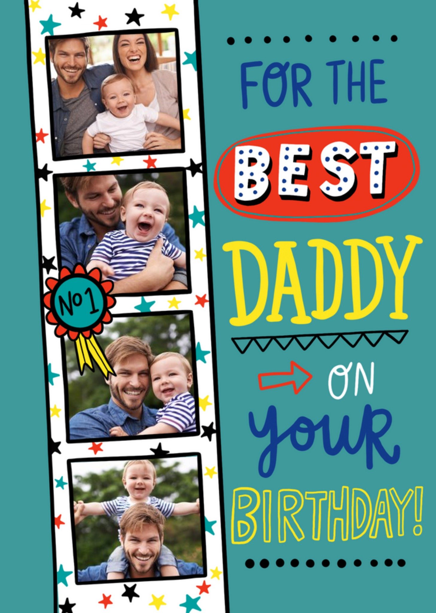 Moonpig Photo Upload Typographic For The Best Daddy On Your Birthday Card, Large