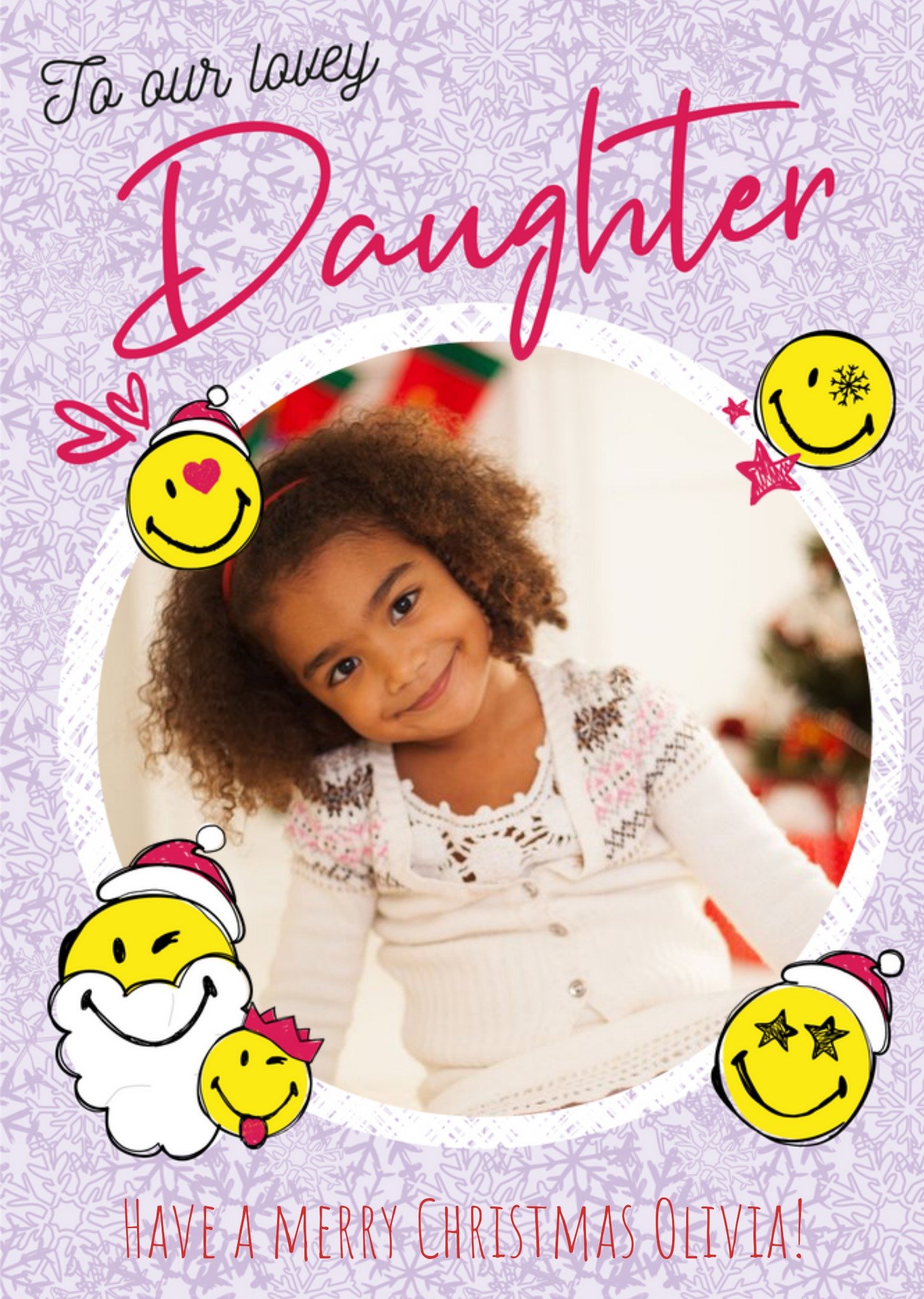 Moonpig Smiley World To Our Lovely Daughter Photo Upload Christmas Card Ecard