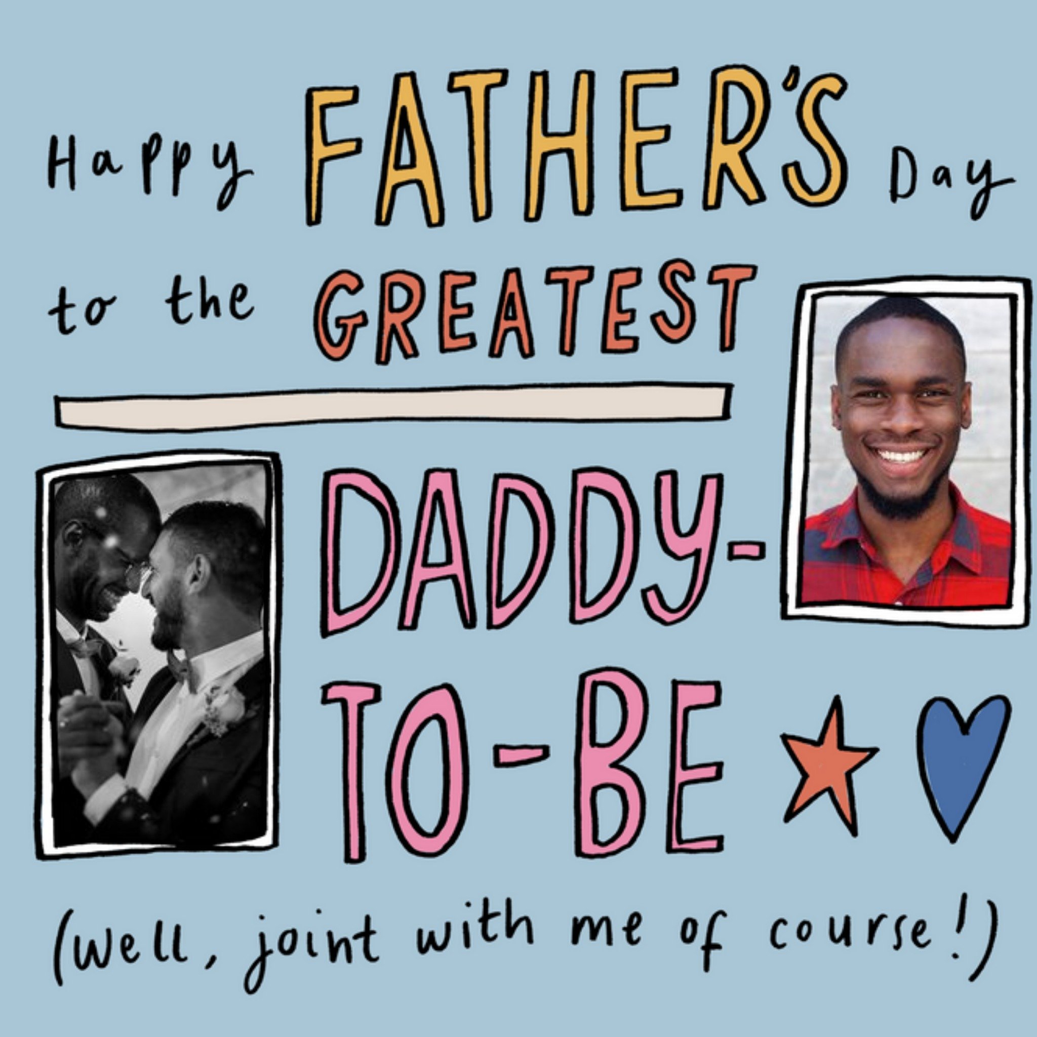 Sketch It Cute Typographic Daddy-To-Be Photo Upload Father's Day Card, Square