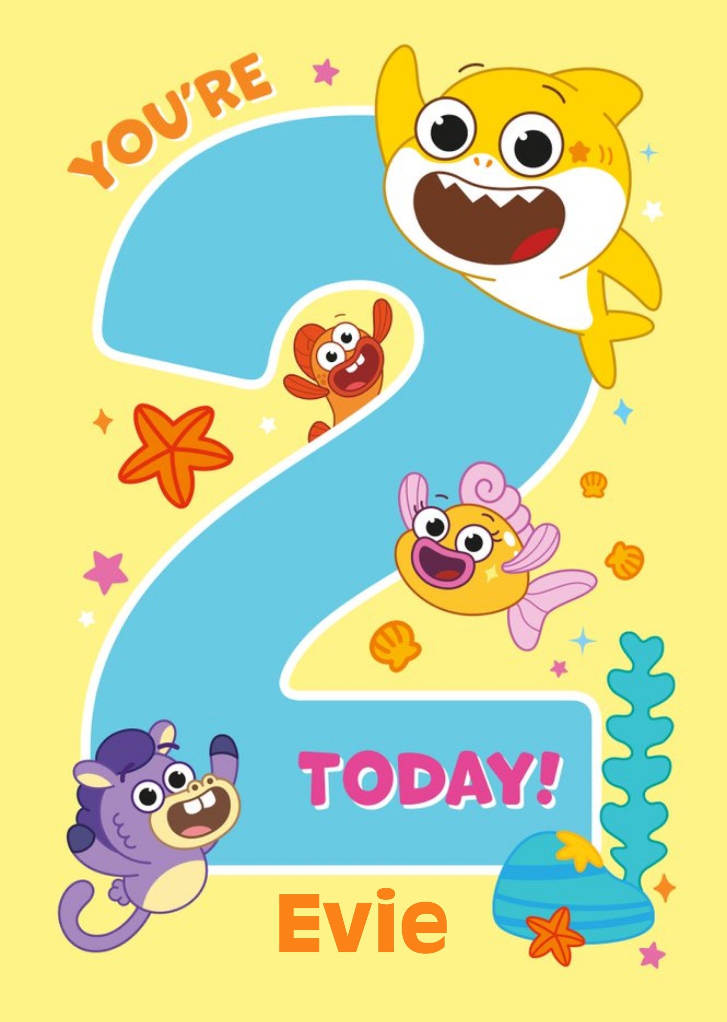 Baby Shark You're 2 Today Cute Birthday Age Card