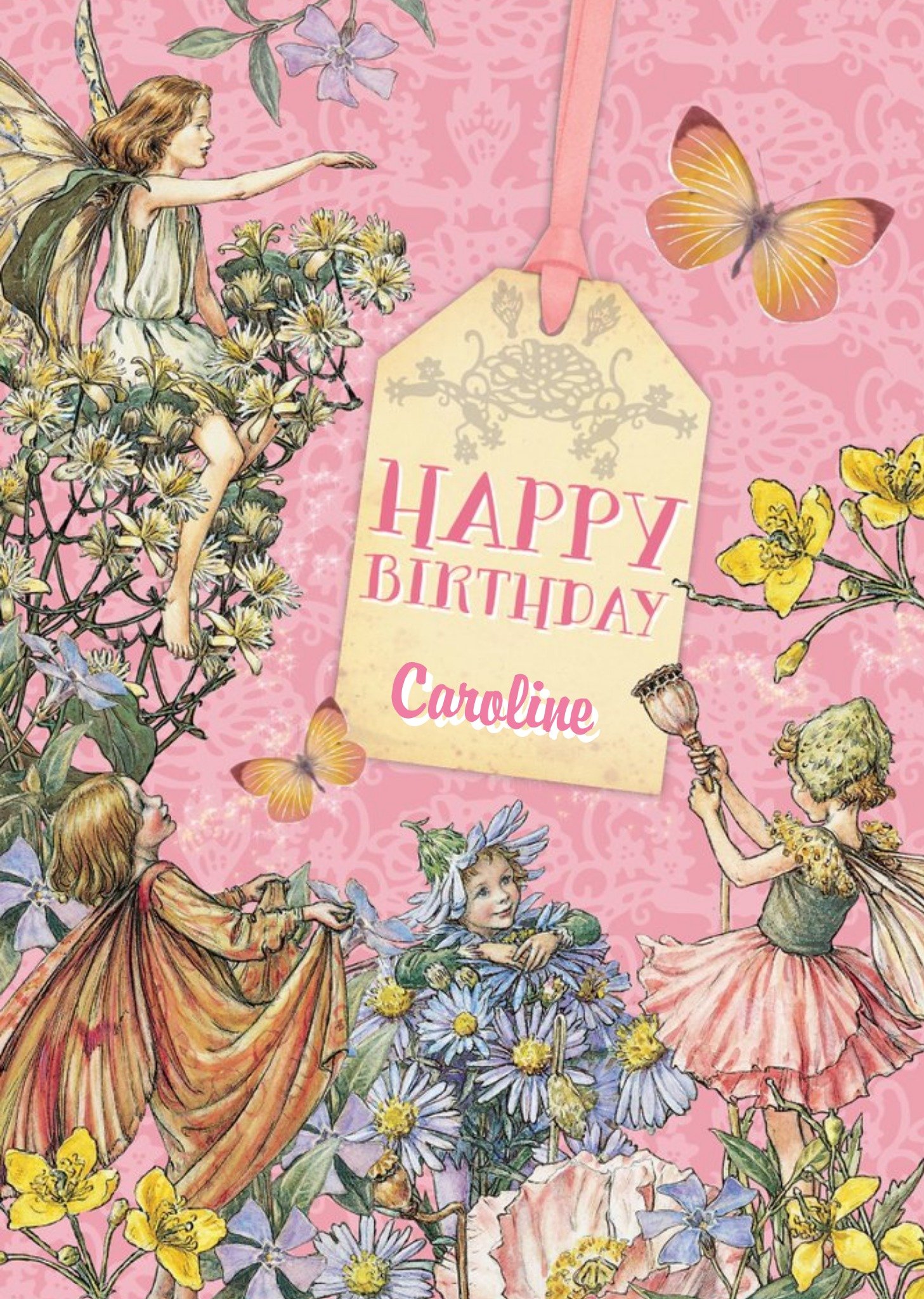 Little Flower Fairies And Tag Personalised Happy Birthday Card Ecard