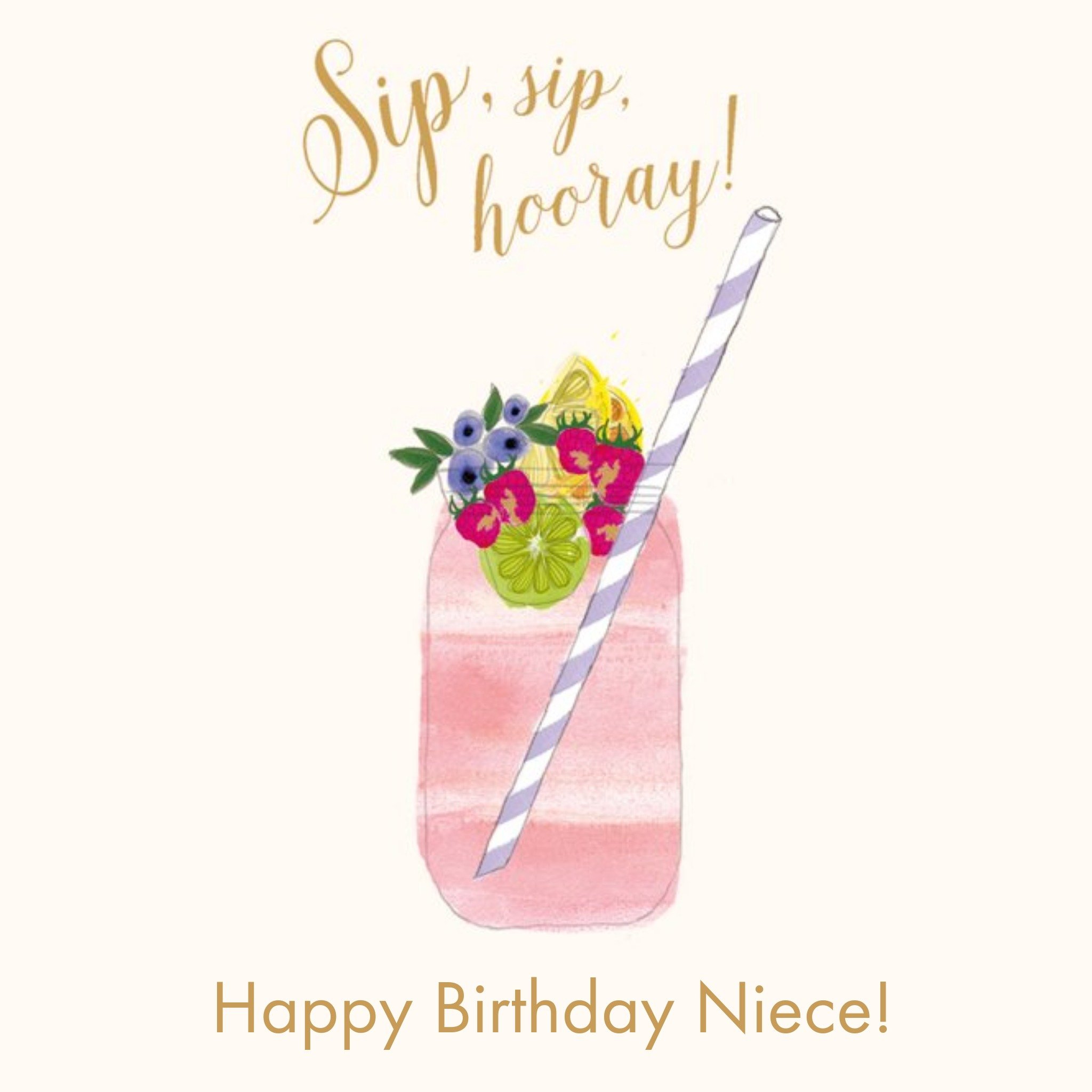 Moonpig Sip, Sip Hooray. Personalised Happy Birthday Card - Niece, Square