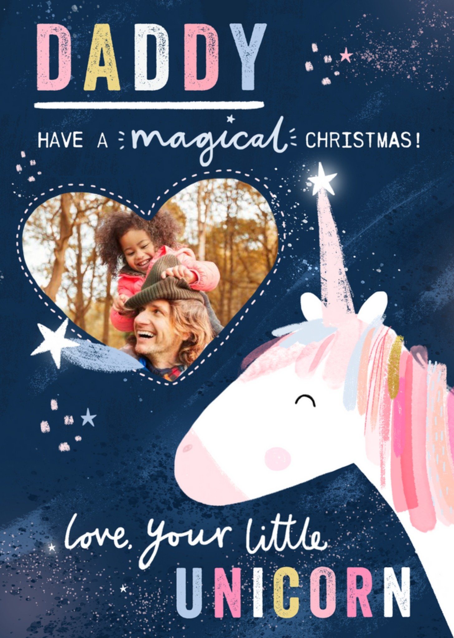 Moonpig Magical Unicorn Photo Upload Christmas Card For Daddy, Large