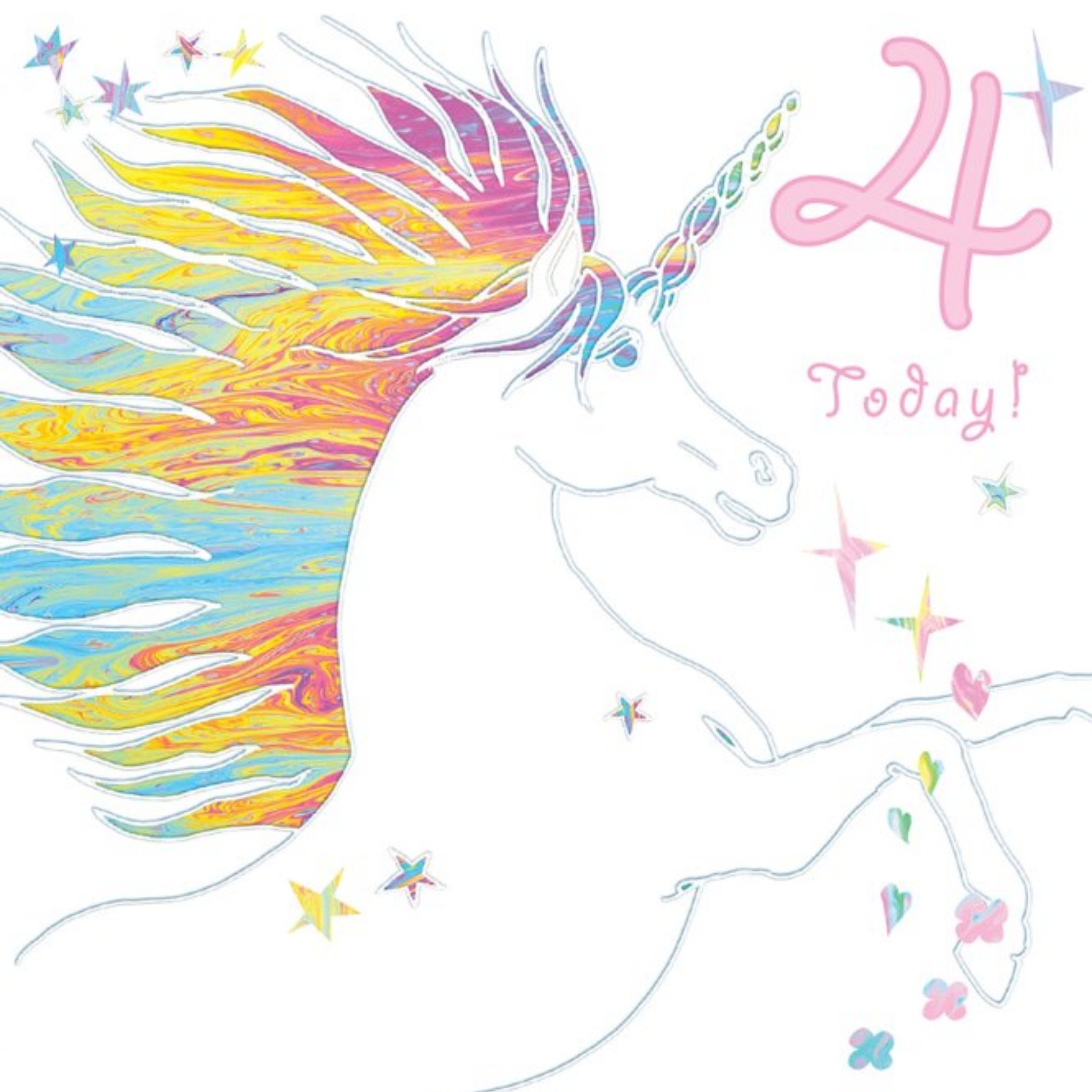 Moonpig Milticoloured Unicorn Stars 4 Today Birthday Card, Large