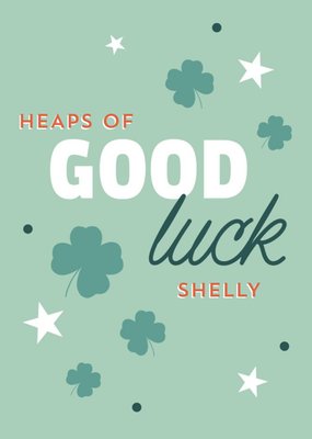 Four Leaf Clovers And Stars On A Green Background Good Luck Card