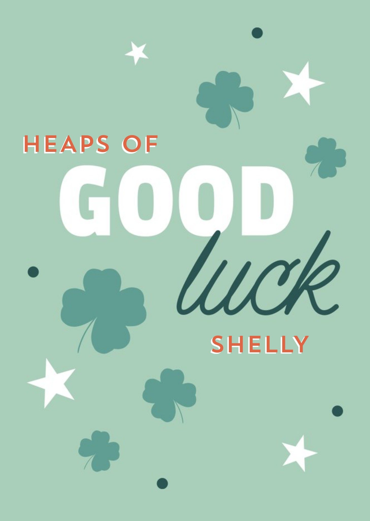 Four Leaf Clovers And Stars On A Green Background Good Luck Card Ecard