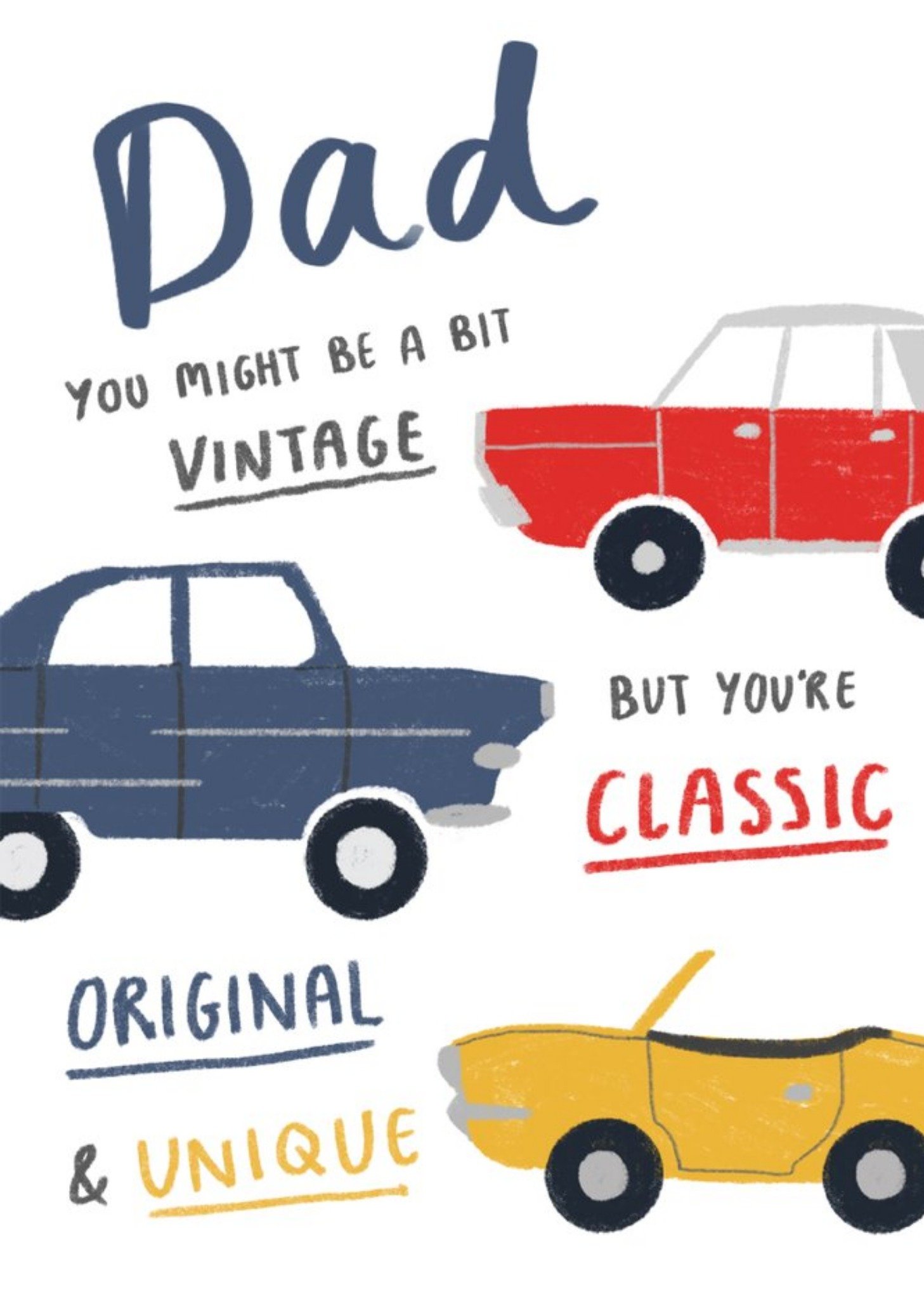 Moonpig Funny Illustrated Vintage Car Birthday Card, Large