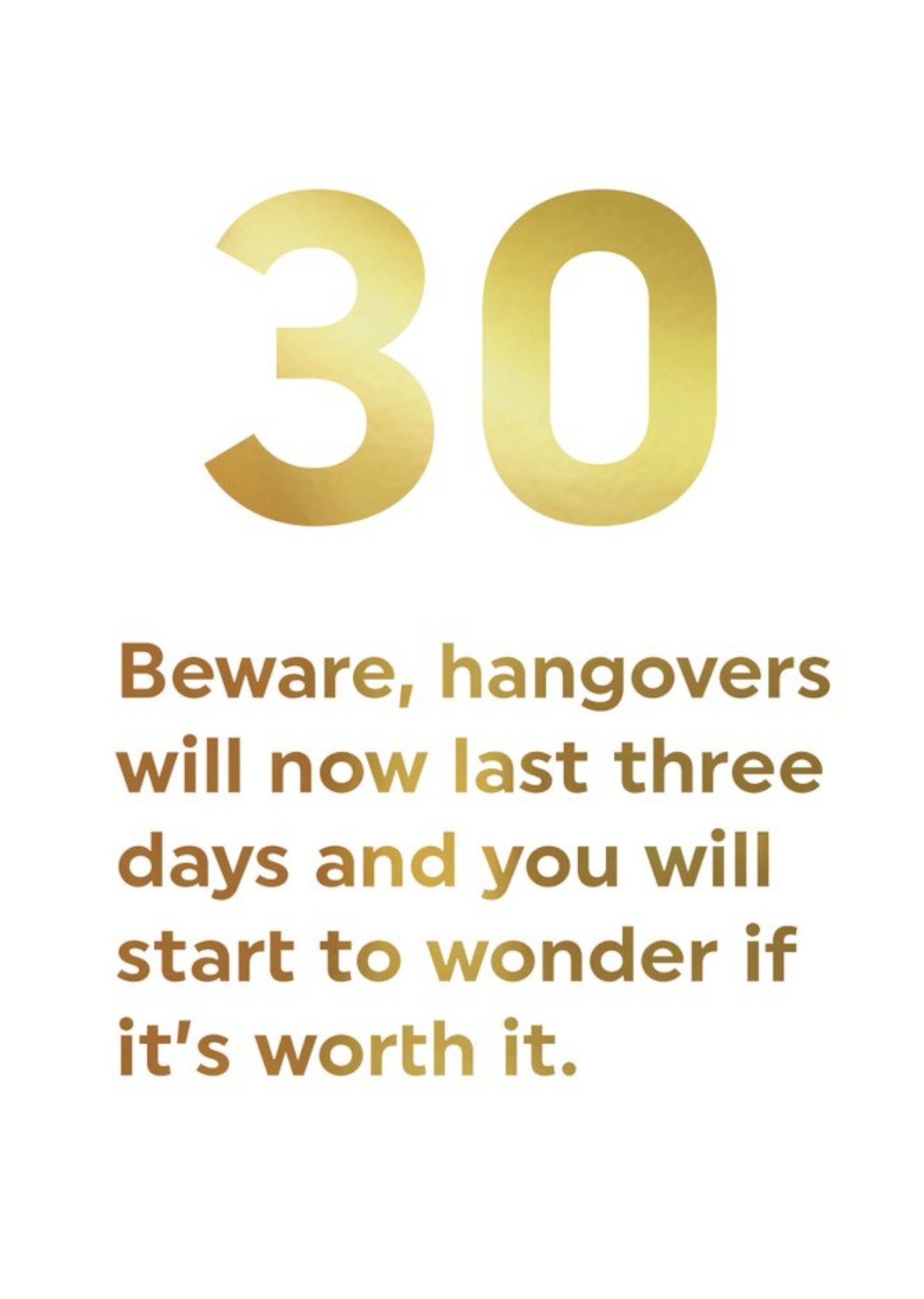 Brainbox Candy Gold Funny 30 Hangovers Birthday Card Ecard