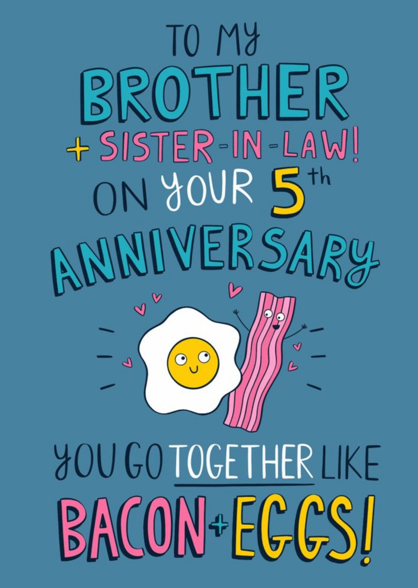 Moonpig Cute Bacon & Eggs 5th Anniversary Card, Large