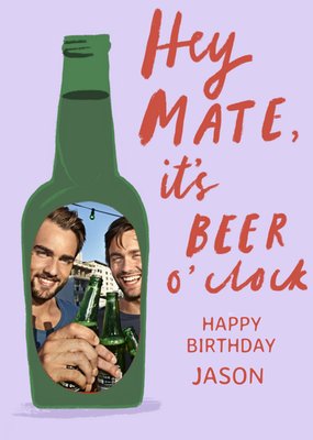 Illustration Of A Bottle Of Beer With A Photo Frame For A Label Photo Upload Birthday Card