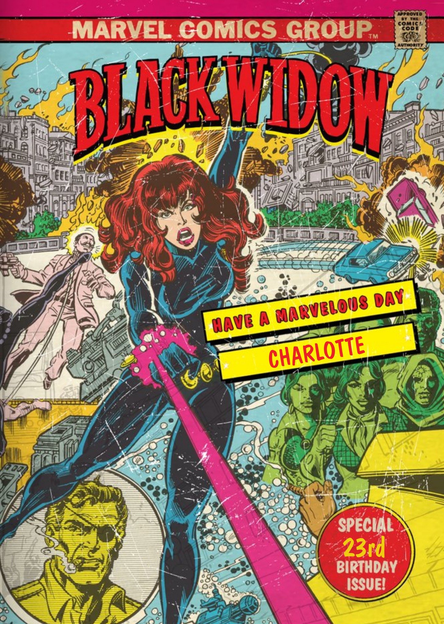 Marvel Comics Black Widow Personalised Happy Birthday Card, Large