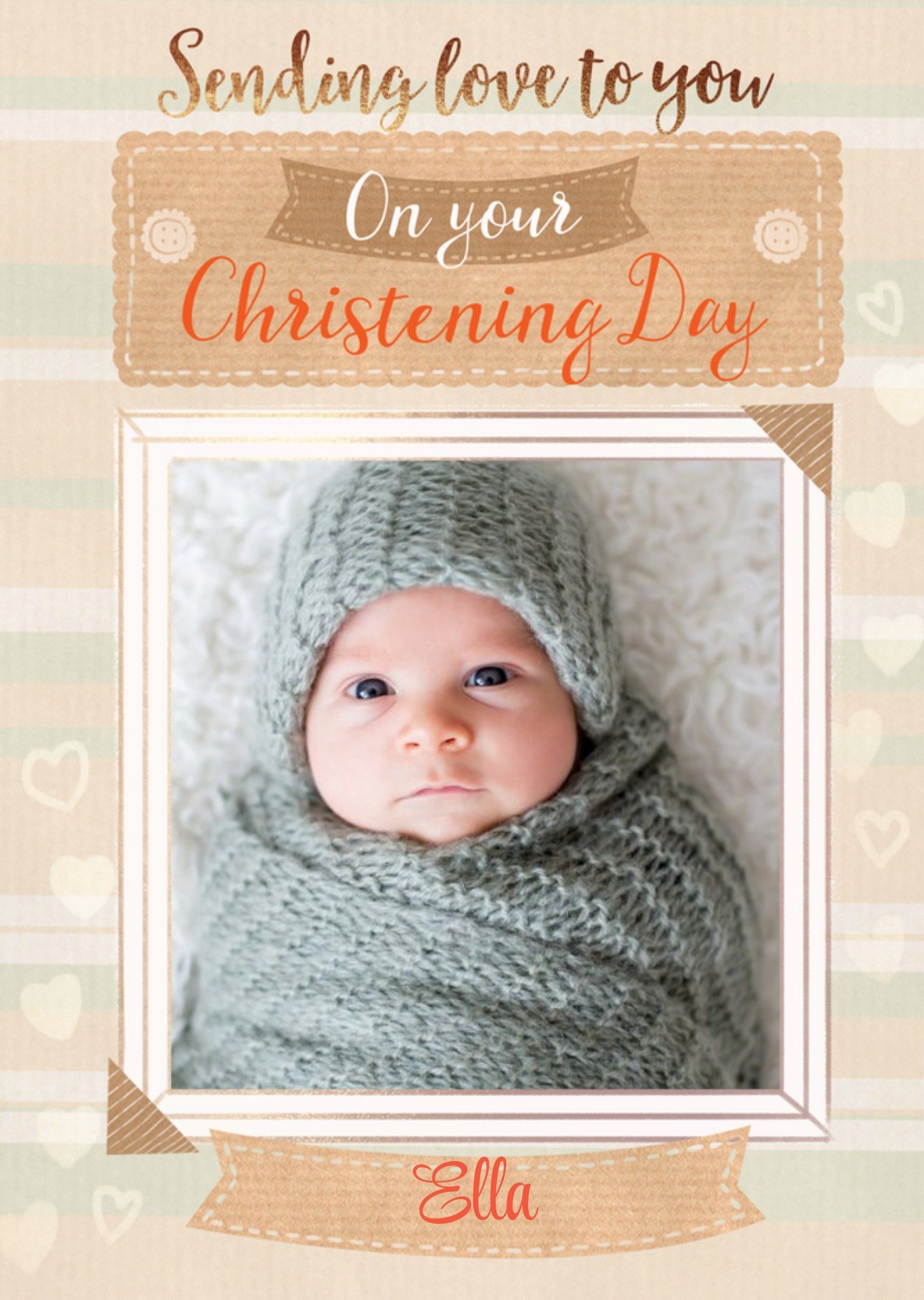 Moonpig Typographic Sending Love To You On Your Christening Day Photo Upload Card, Large