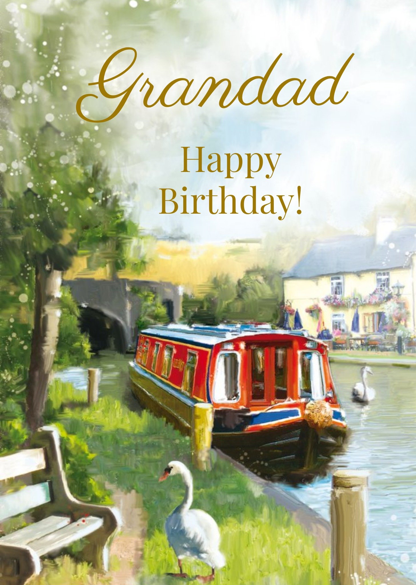 Ling Design Summertime On The Canal Happy Birthday Card For Grandad Ecard