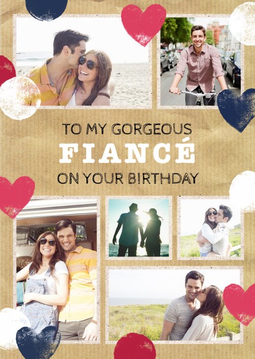 Stamped Hearts Gorgeous Fiancé Photo Birthday Card | Moonpig