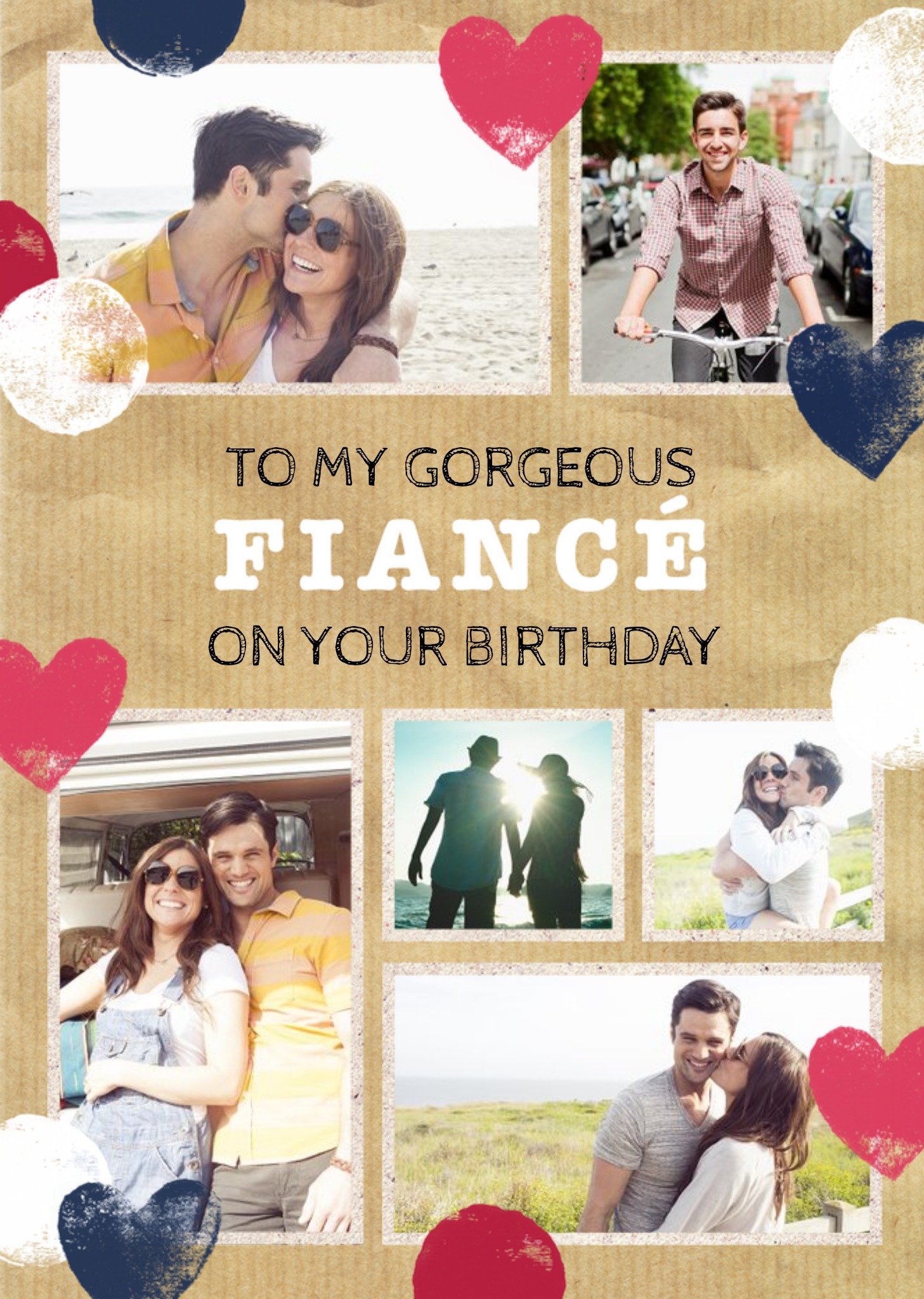 Moonpig Stamped Hearts Gorgeous Fiance Photo Birthday Card Ecard