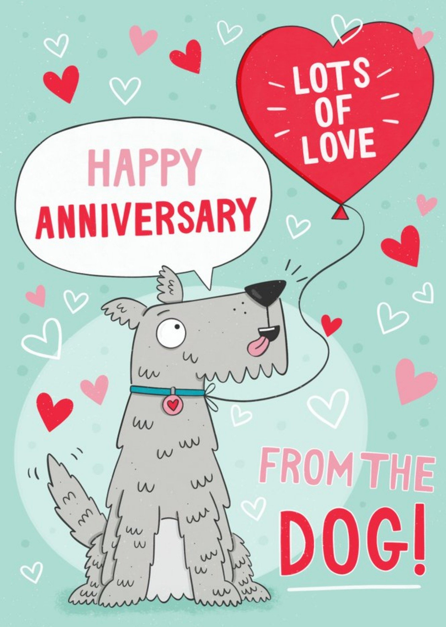 Illustration Of A Dog With A Heart Shaped Balloon Surrounded By Hearts From The Dog Anniversary Card Ecard