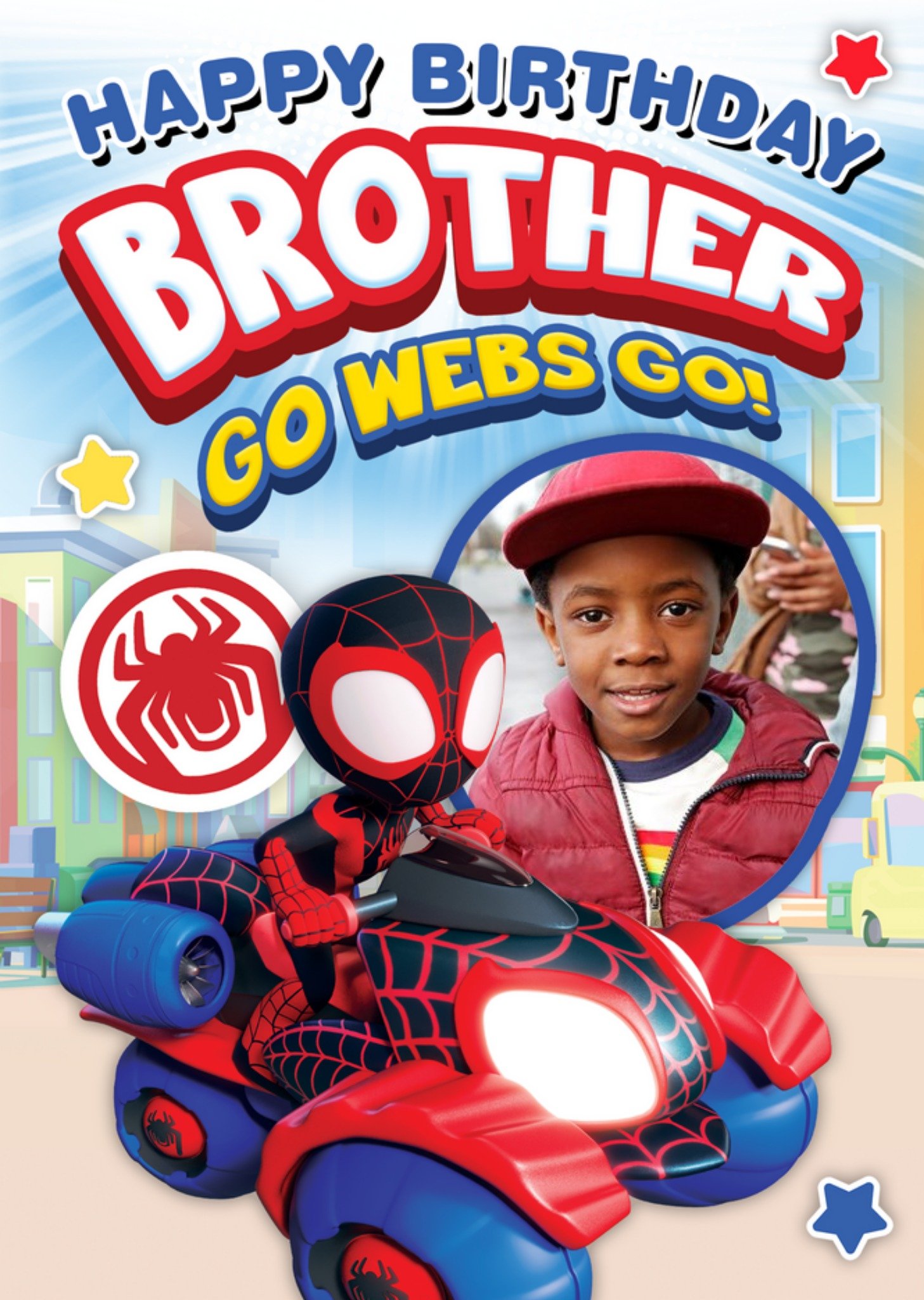 Disney Spidey And Amazing Friends Brother Go Webs Go Photo Upload Birthday Card, Large