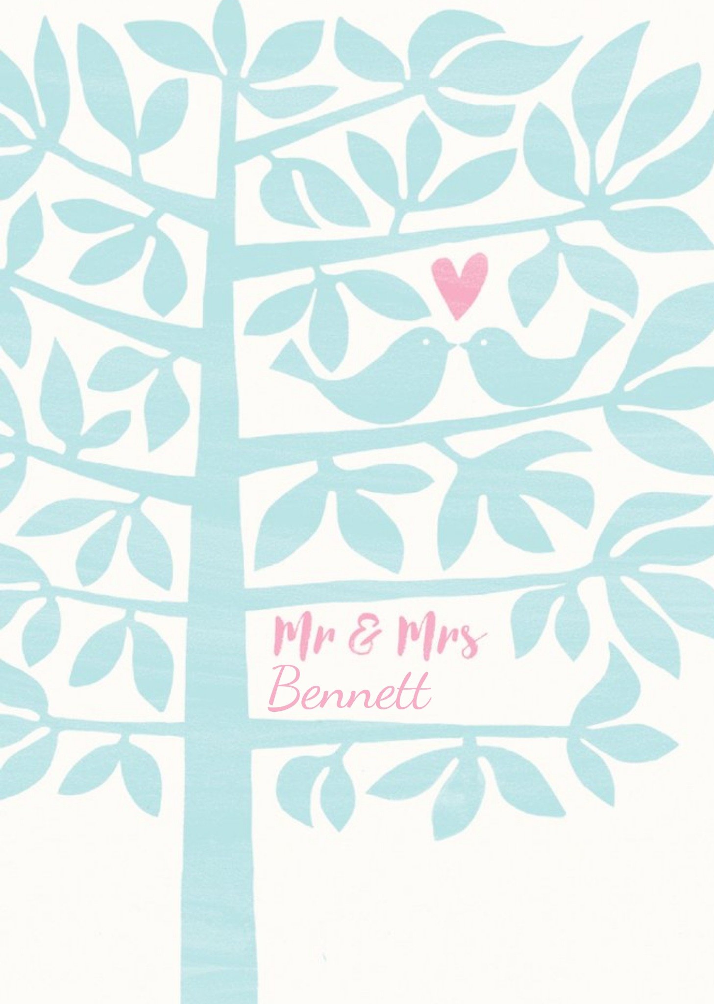 Illustrative Tree And Birds Editable Wedding Card