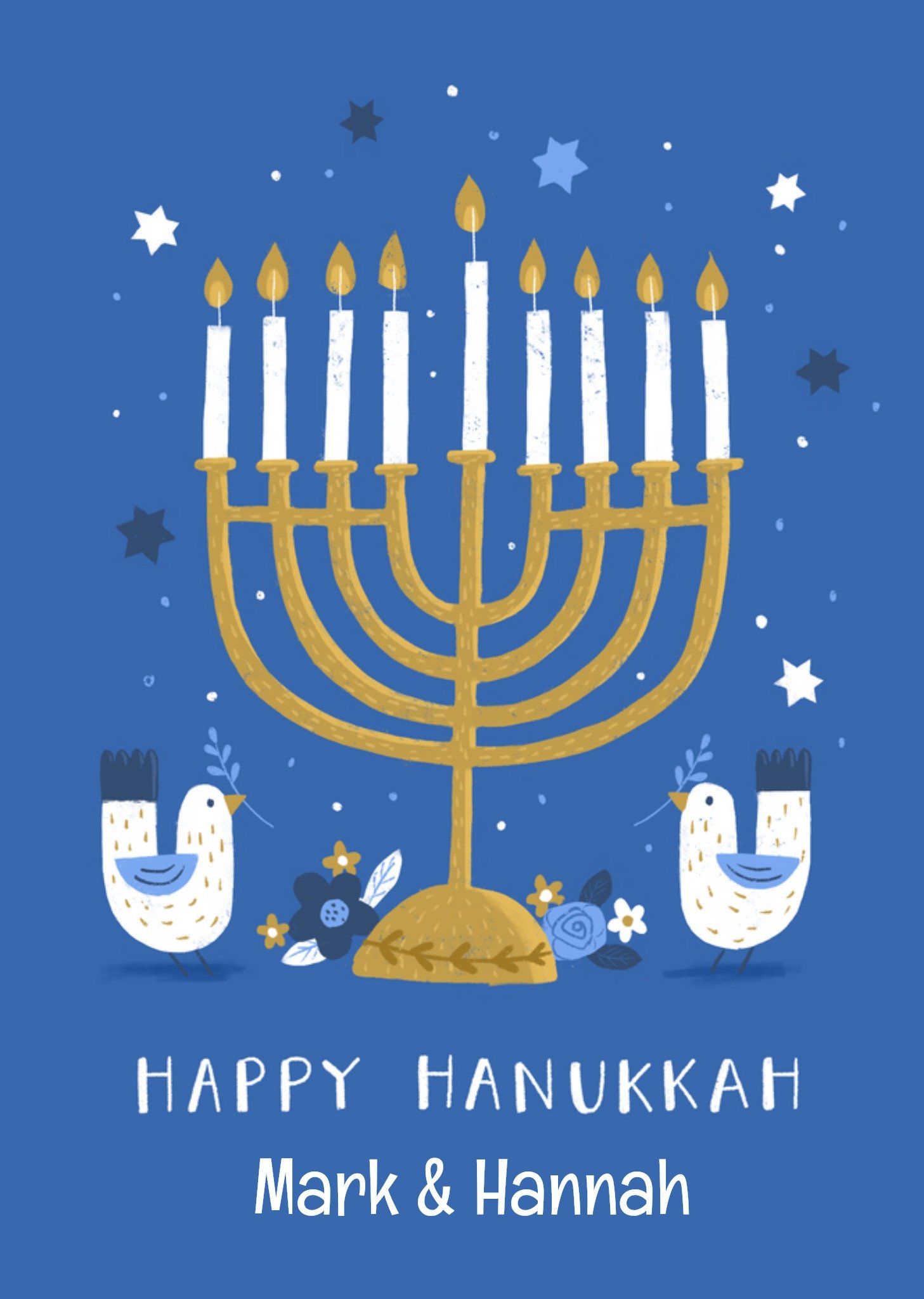 Moonpig Celebratory Illustrated Menorah Candelabra And Doves Hanukkah Card Ecard