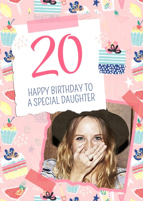 Modern Illustrated Photo upload 20 Happy Birthday To A Special Daughter Card