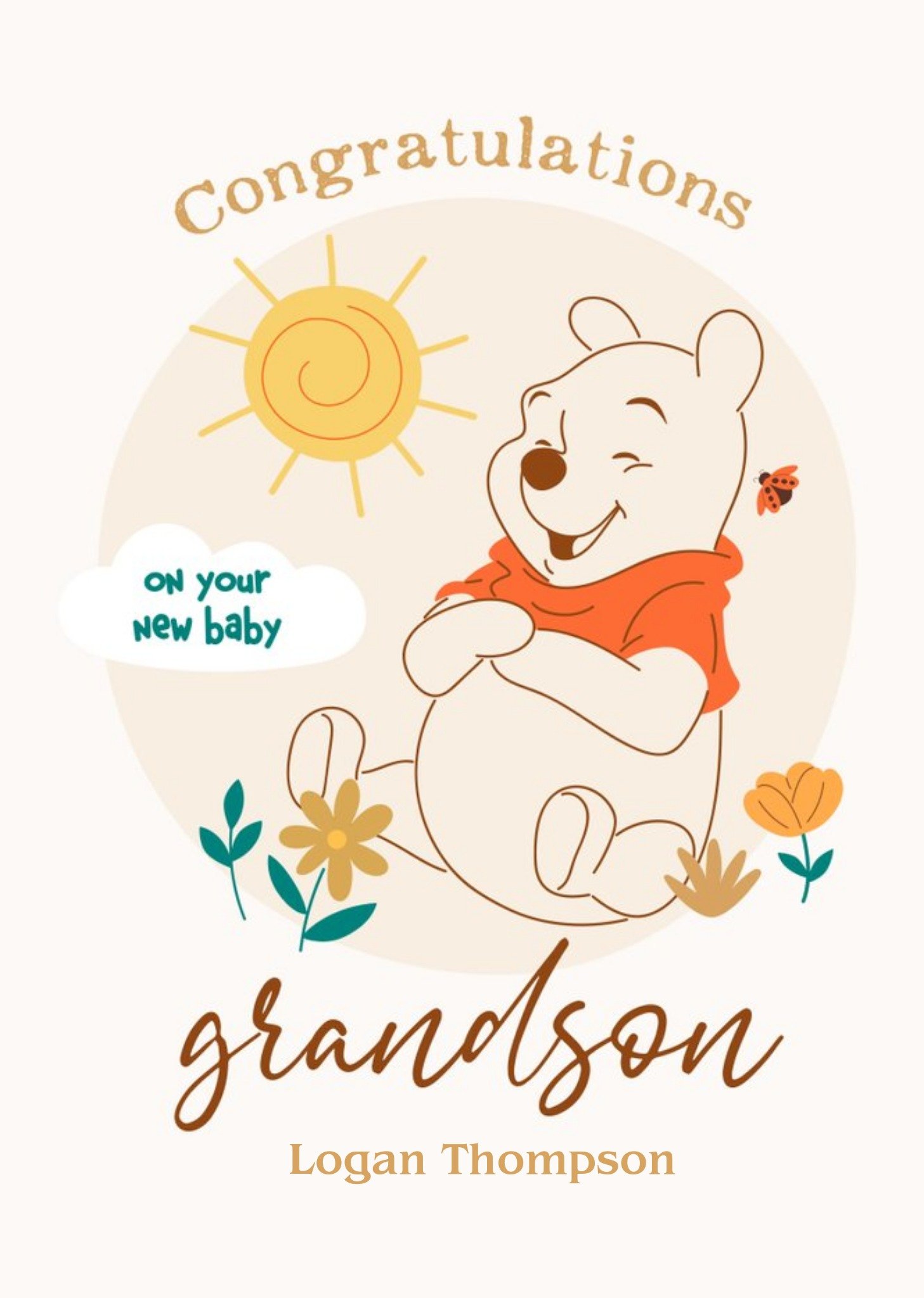Disney Winnie The Pooh New Baby Grandson Card, Large