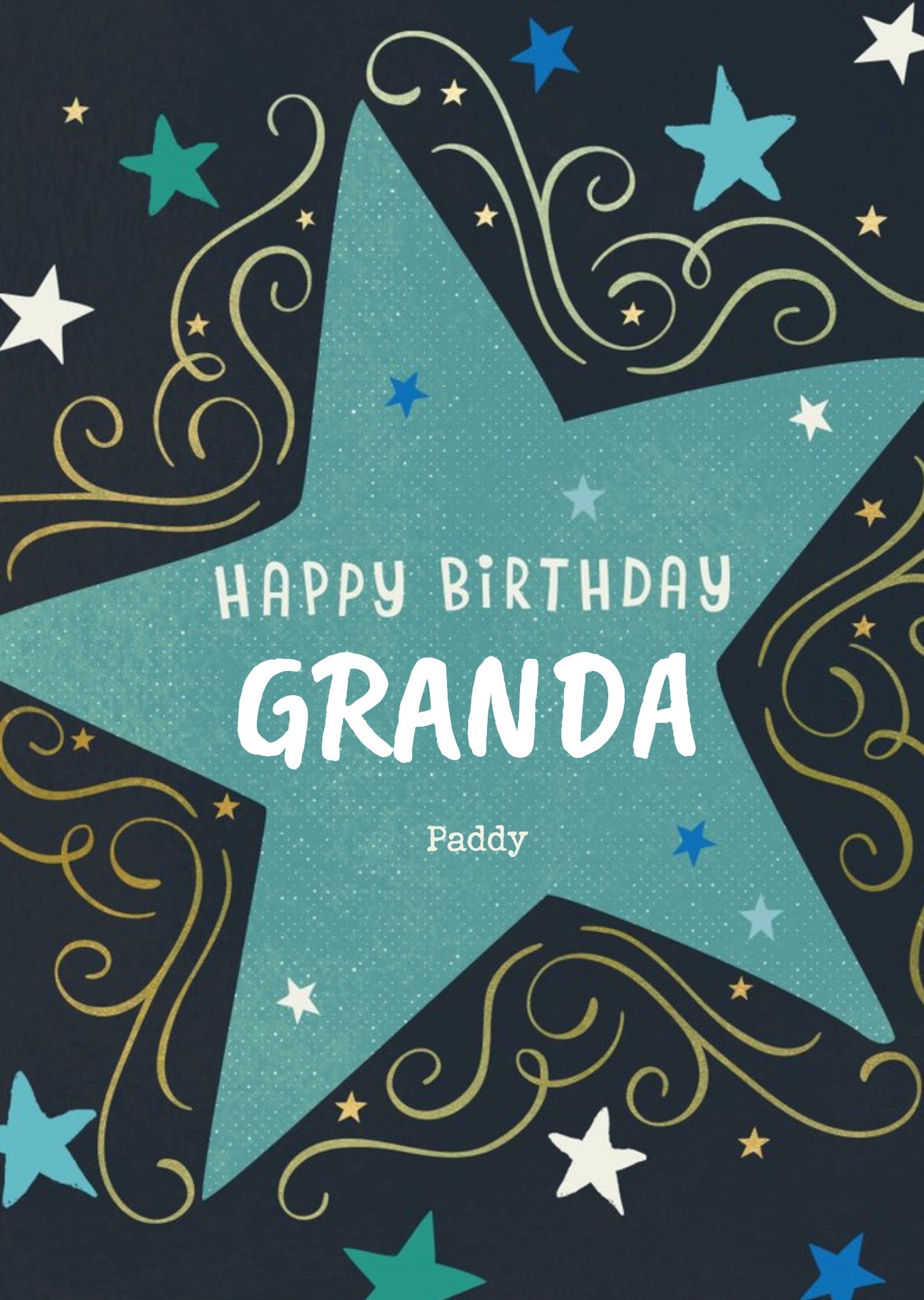 Illustrated Typographic Blue Star Birthday Card Ecard