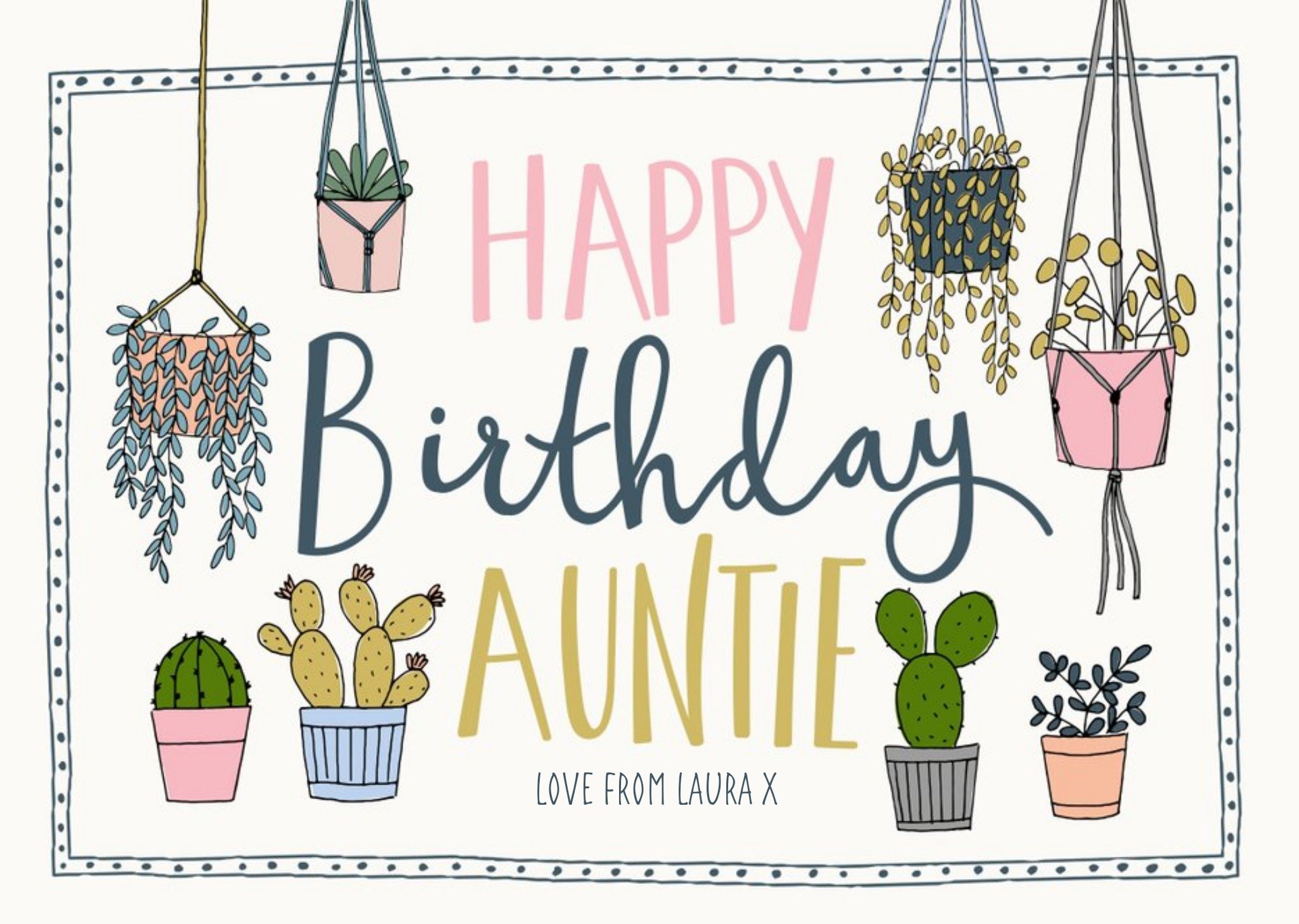 Auntie Birthday Card - Plants - Succulents - Gardener - Gardening Ecard