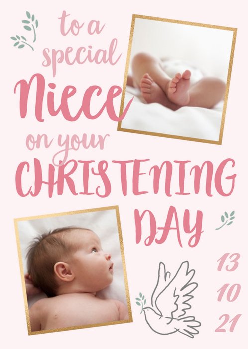 Typographic Photo Upload Niece Personalise Date Christening Card