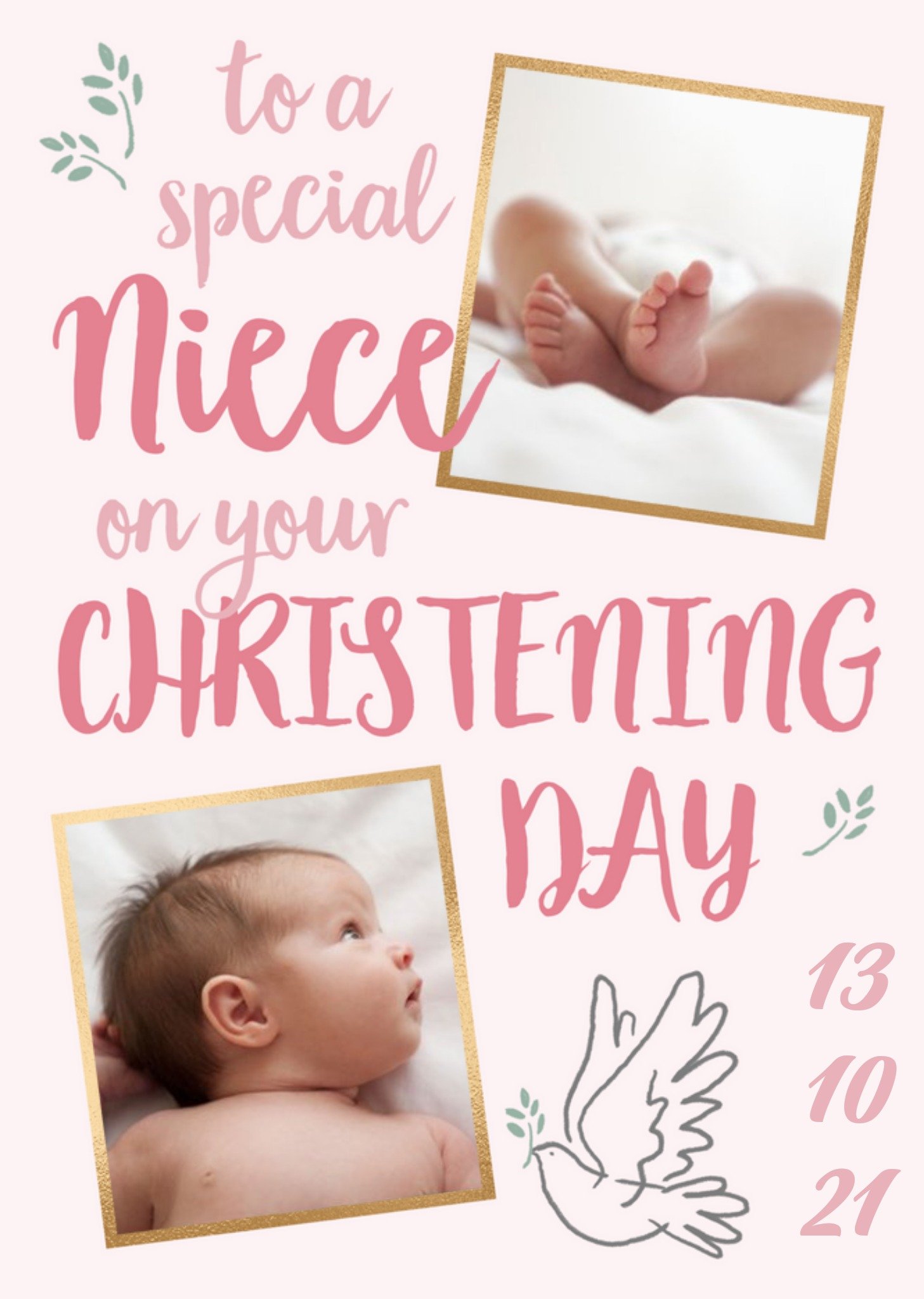 Moonpig Typographic Photo Upload Niece Personalise Date Christening Card, Large