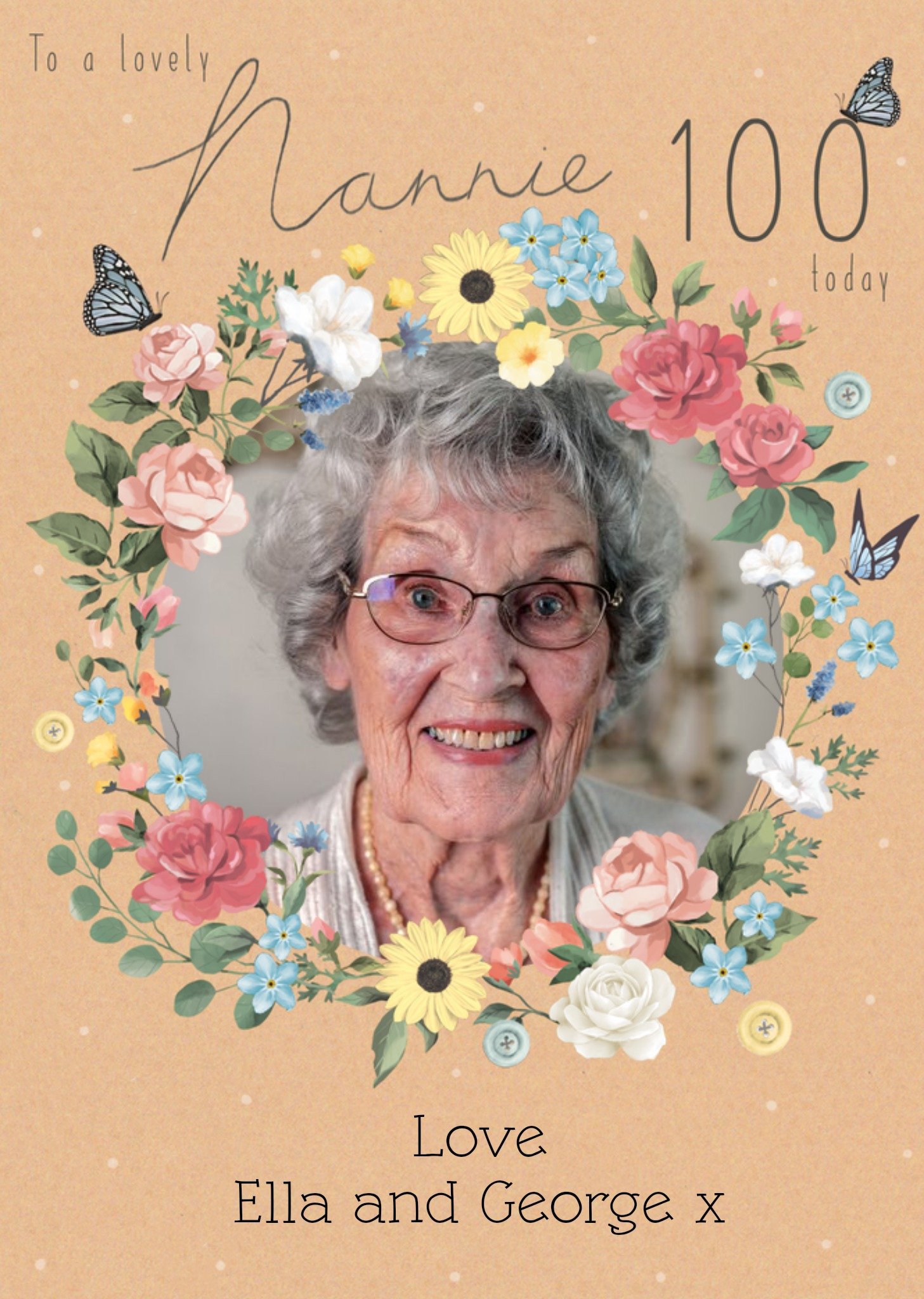 Floral Wreath Design To A Lovely Nannie 100 Today Photo Upload Card Ecard