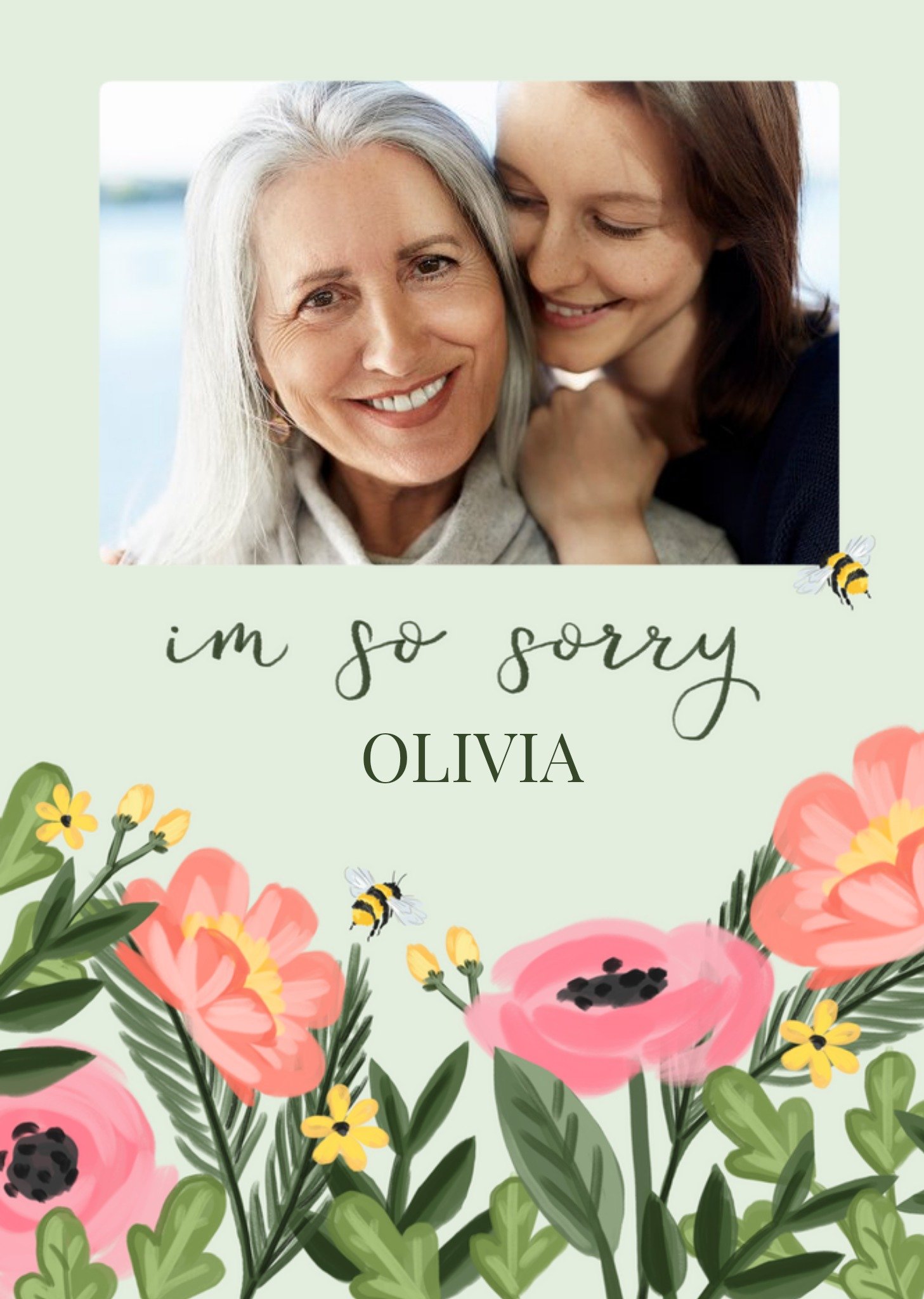 Okey Dokey Design Floral Illustrated Customisable Photo Upload I'm So Sorry Card Ecard