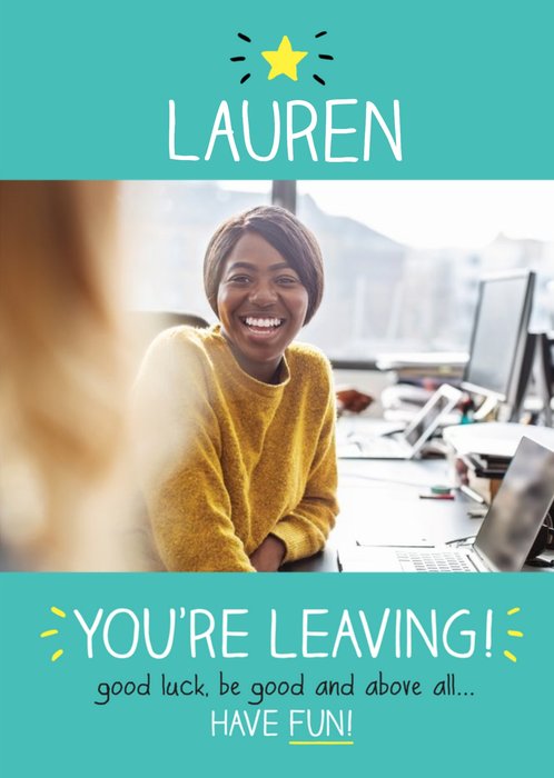 Happy Jackson Typographic Photo Upload You're Leaving Have Fun Card