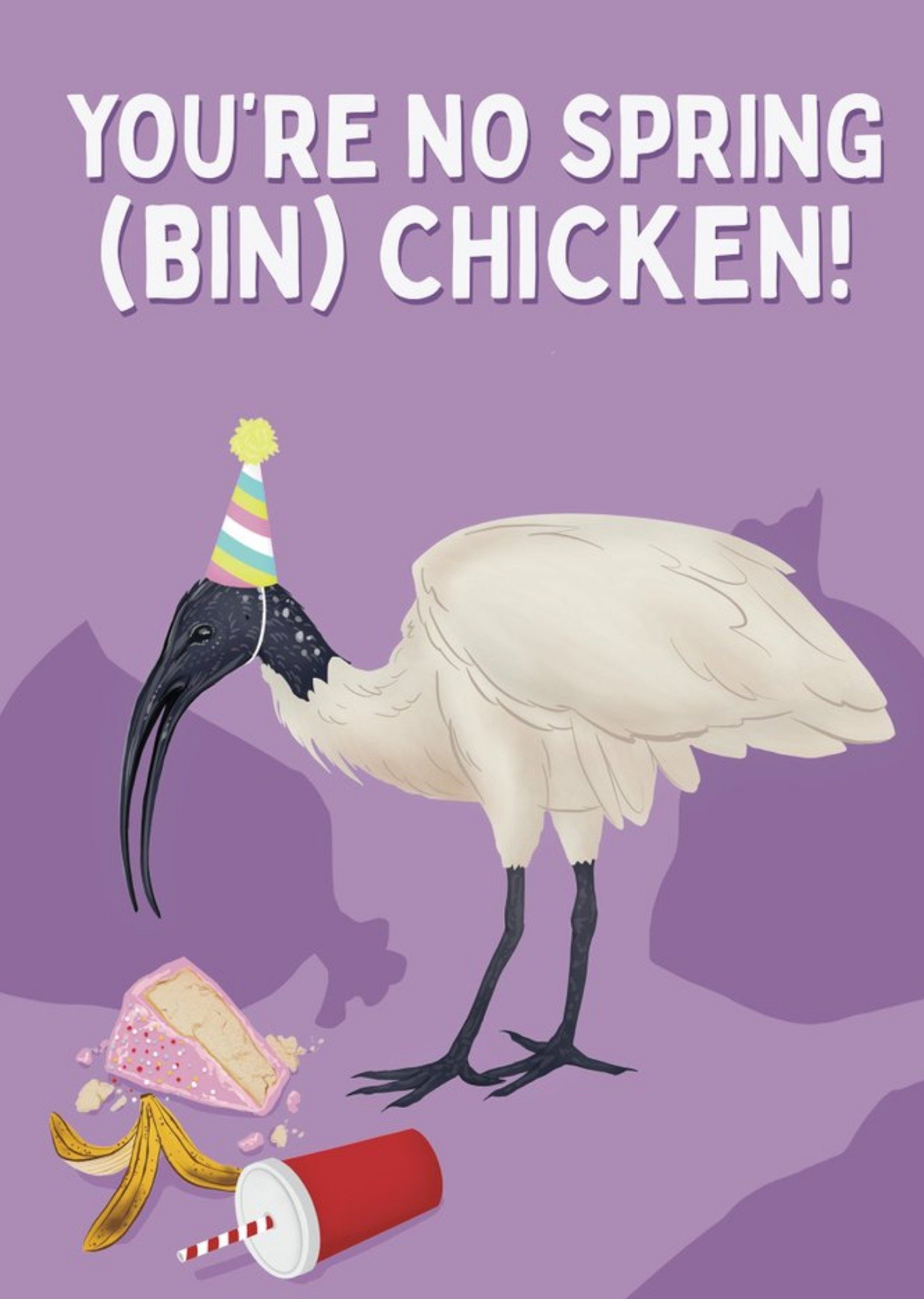 Moonpig Illustration Of A Bin Chicken Feasting On Cake Birthday Card, Large