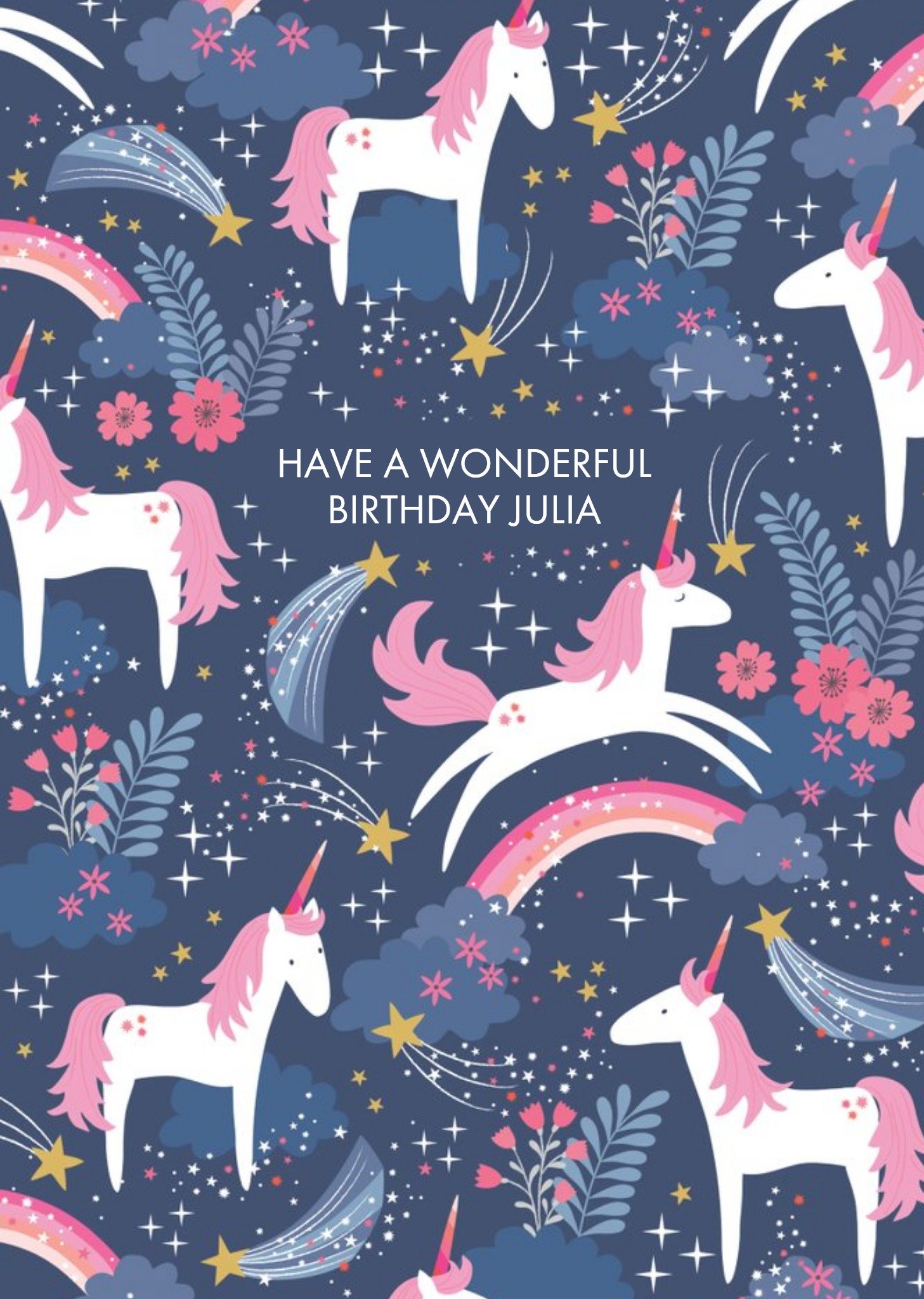 Have A Wonderful Birthday - Unicorn Flowers Ecard