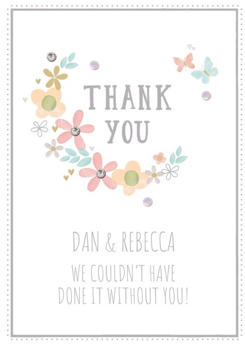 Floral Illustration On A White Background Wedding Thank You Card