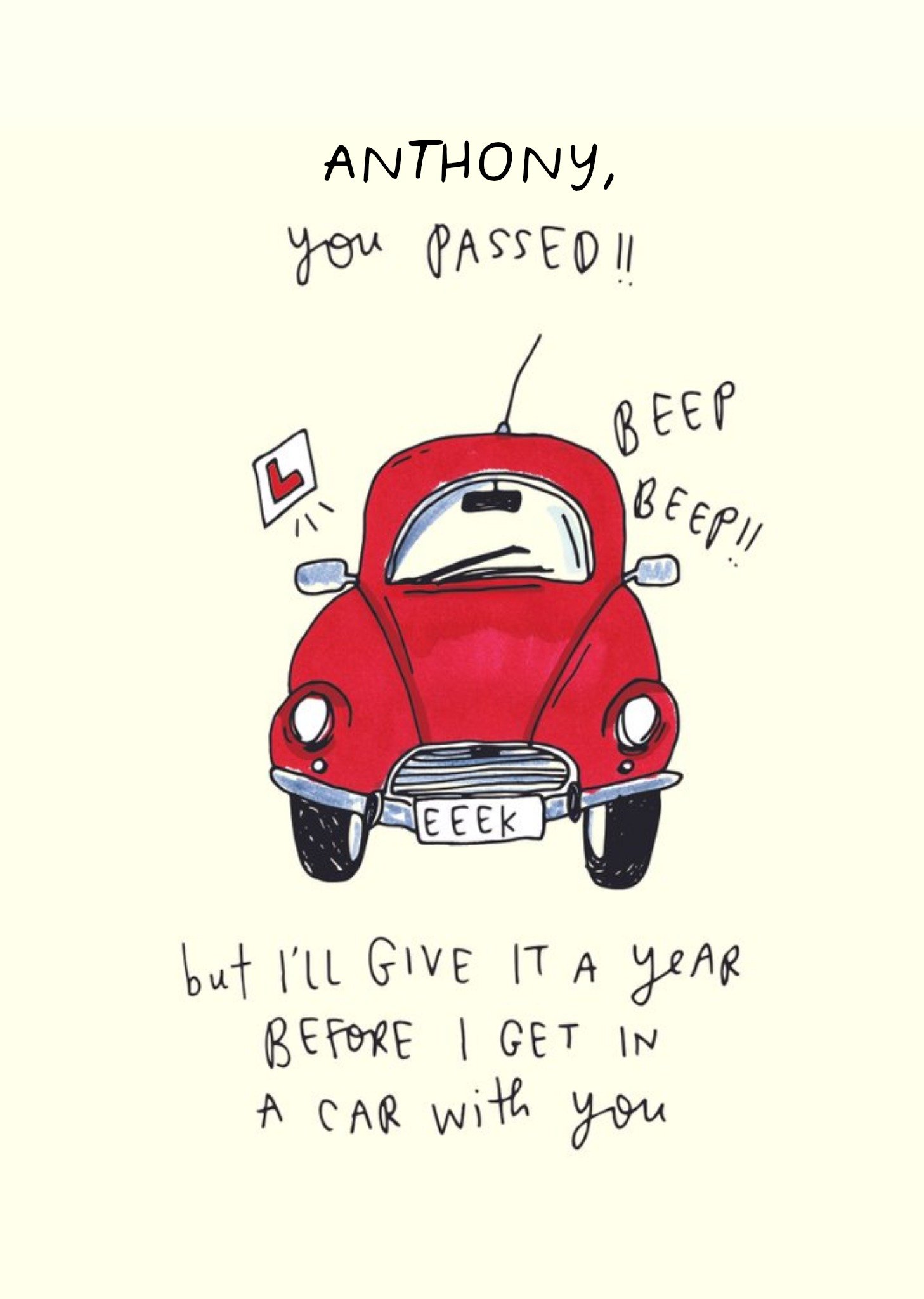 Passing Driving Test Illustration Personalised Card Ecard