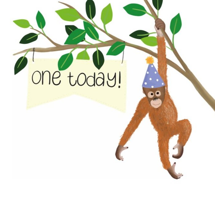Cute Illustration Of A Baby Orangutan One Today Birthday Card