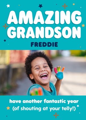 Amazing Grandson Photo Upload Birthday Card