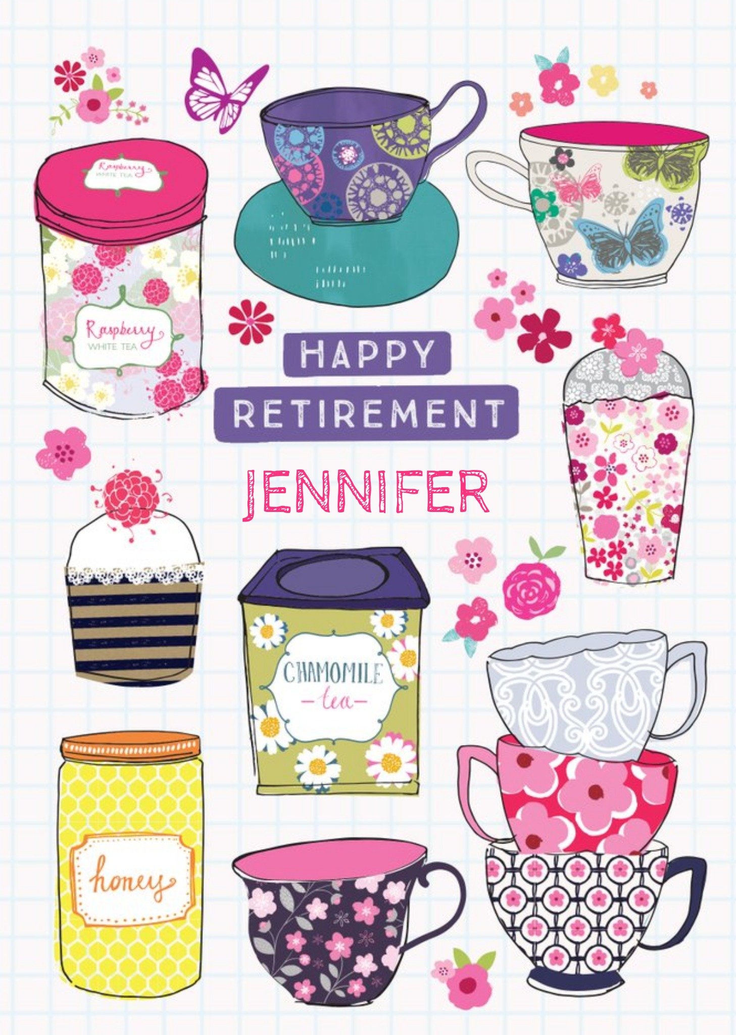 Natalie Alex Designs Kitchen Personalised Retirement Arty Tea Card Ecard