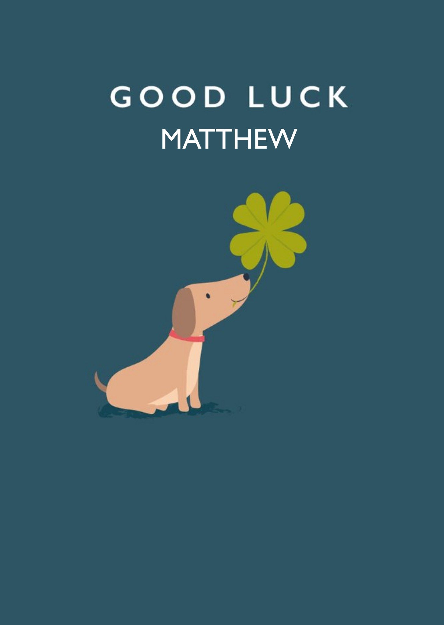 Cute Dog With Four Leaf Clover Good Luck Card