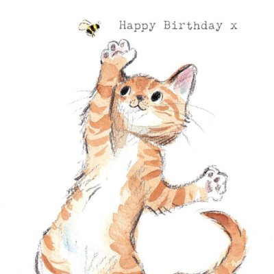 Cute Illustrated Ginger Kitten Birthday Card