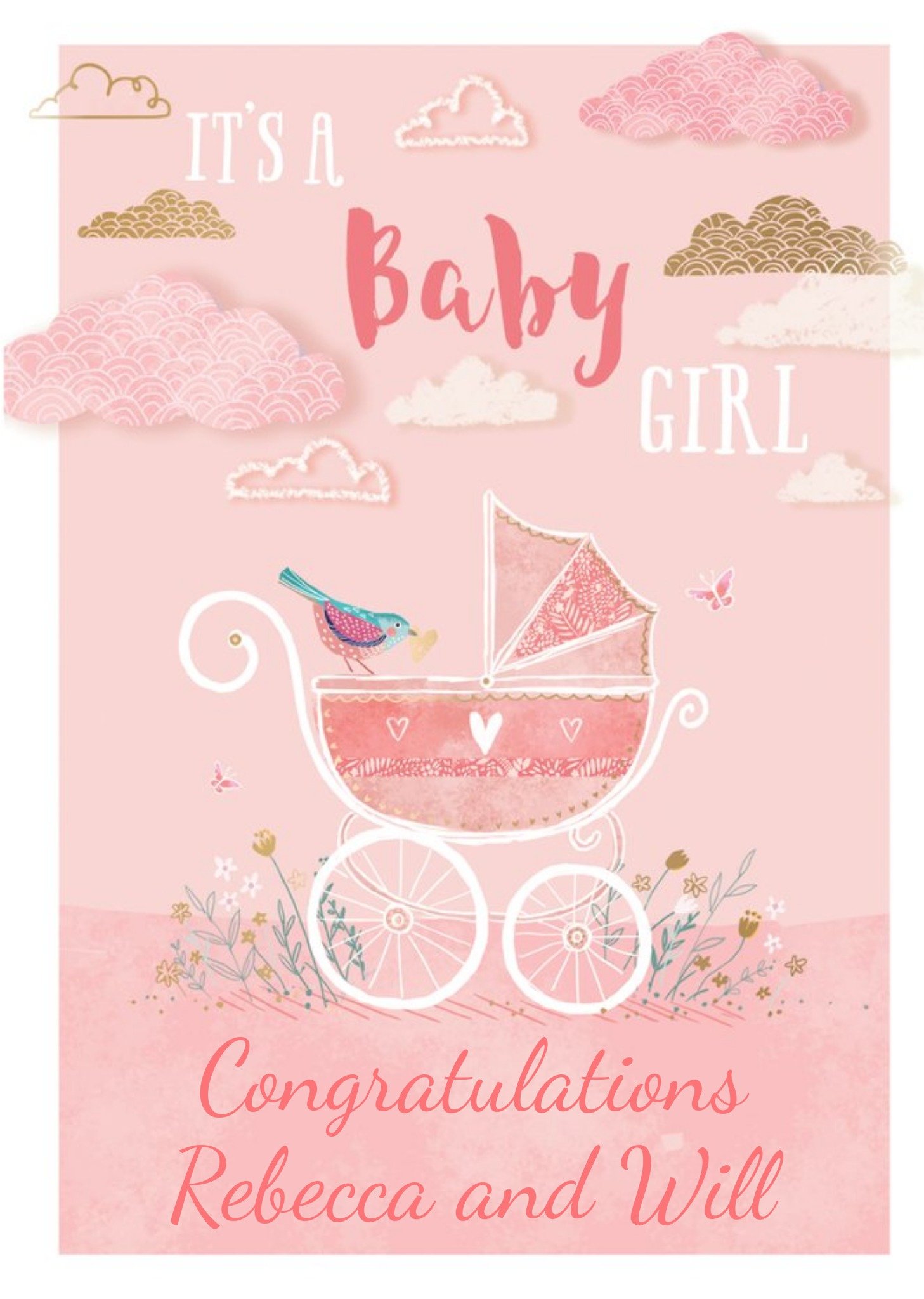 Ling Design - It's A Baby Girl - New Baby, Large Card