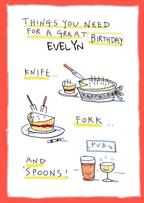 Funny Birthday Card - Great Birthday - cake and pub
