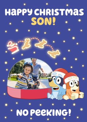 Bluey Snow Globe Photo Upload Christmas Card For Your Son