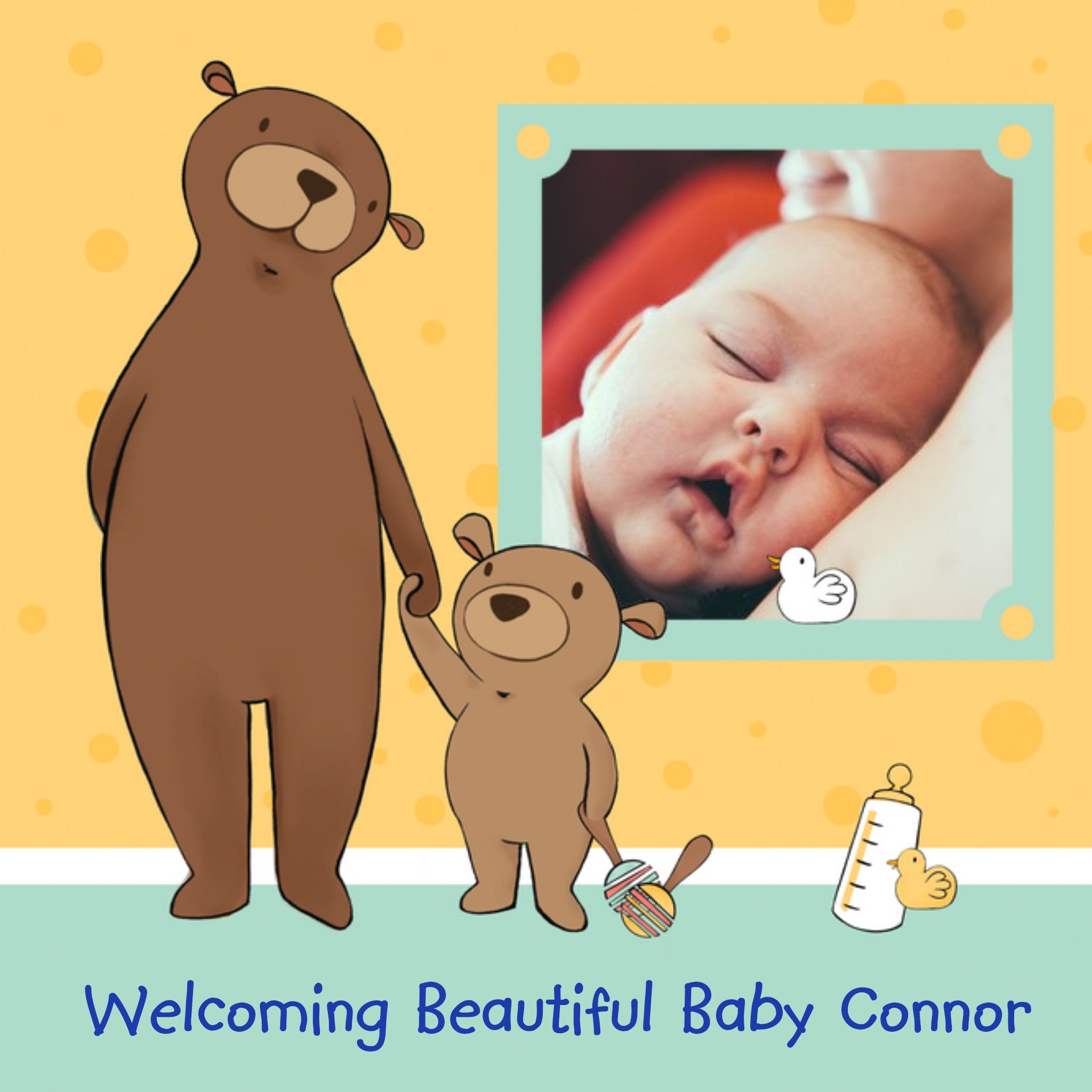 Moonpig Paw-Holding Bears New Baby Boy Photo Card, Large