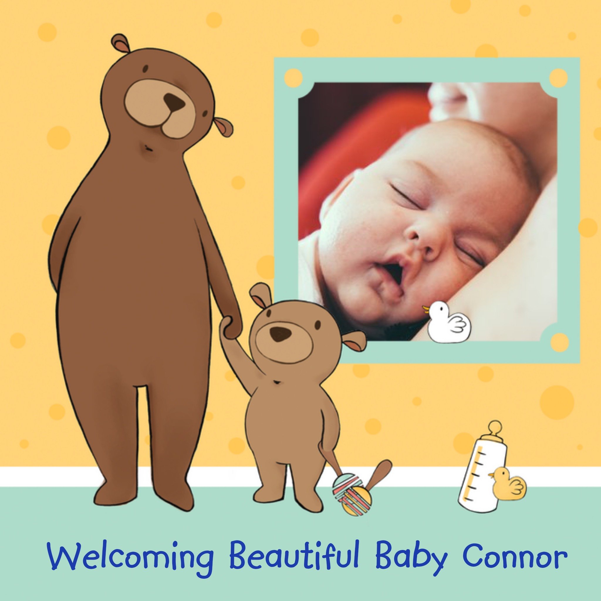 Paw-Holding Bears New Baby Boy Photo Card, Square