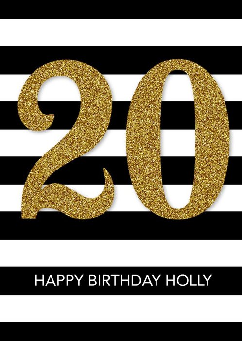 Black And White Stripes Personalised Happy 20th Birthday Card