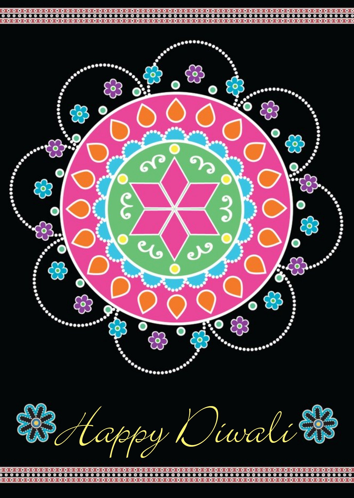 Black And Colourful Rangoli Pattern Personalised Happy Diwali Card Ecard