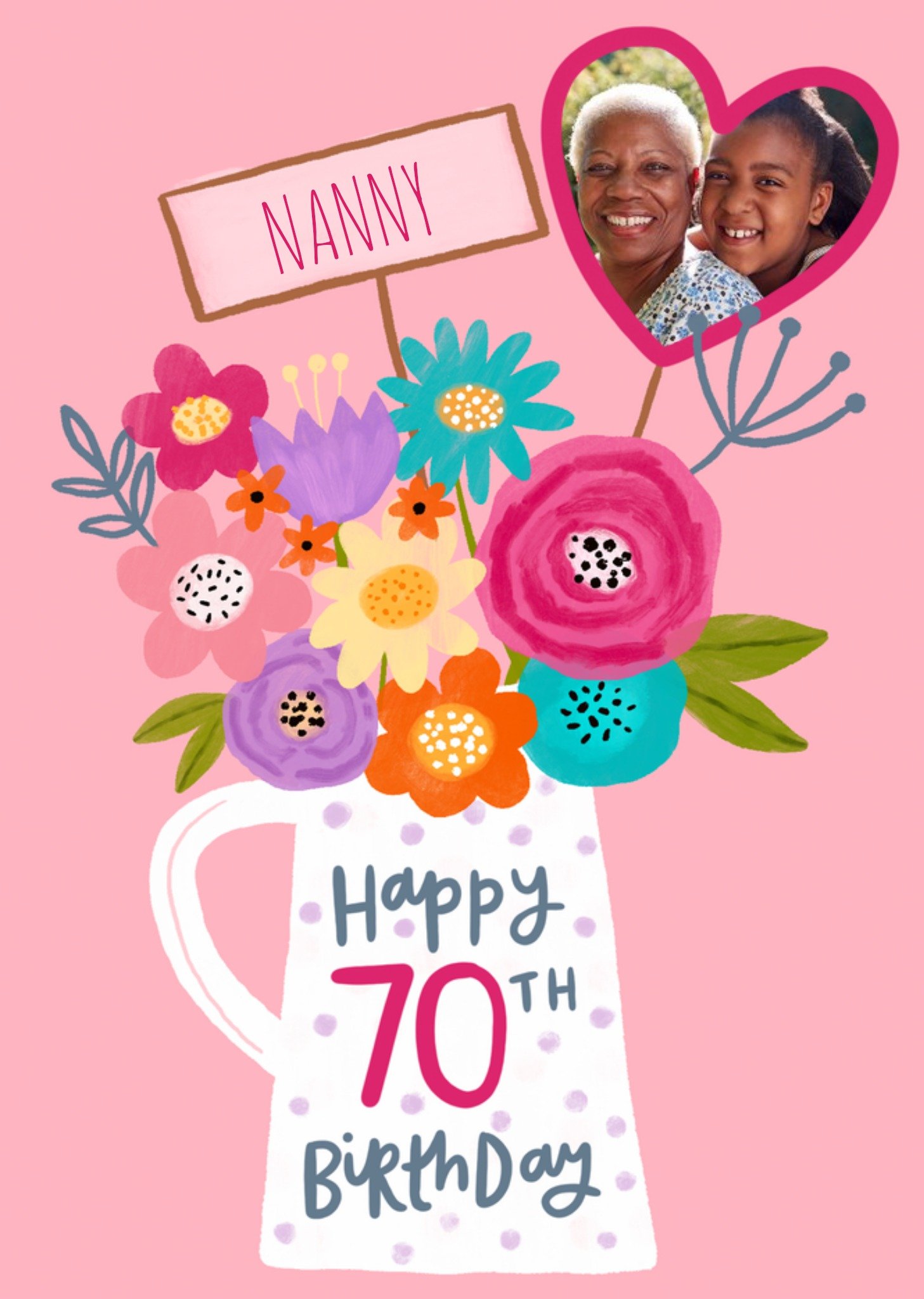 Floral Photo Upload Nanny 70th Birthday Card Ecard