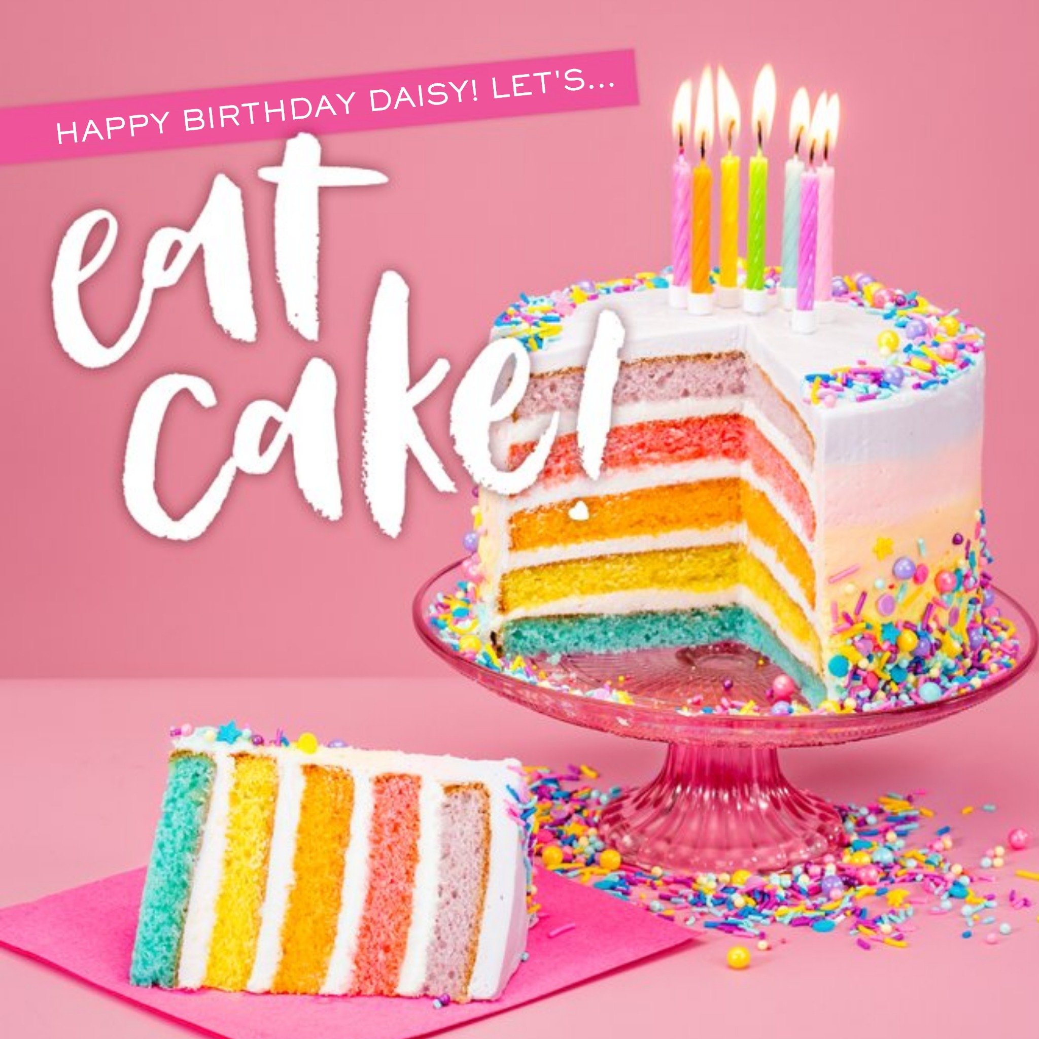 Moonpig Rainbow Eat Cake Personalised Birthday Card, Large